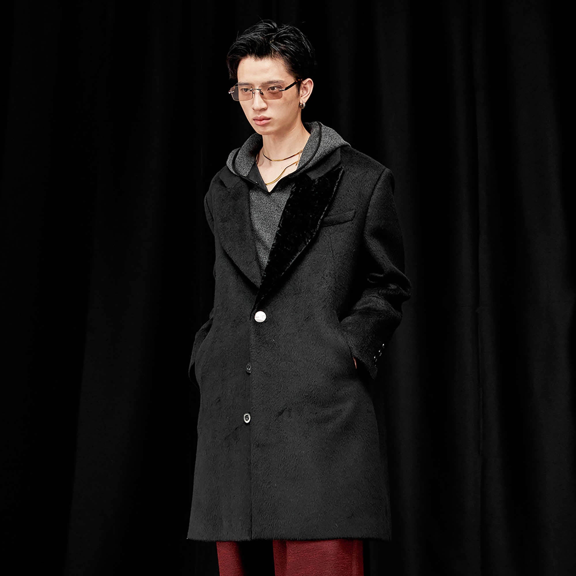 ALVNG AR ANTS Wool-Blend Peak Lapel Oversized Coat, premium urban and streetwear designers apparel on PROJECTISR.com, ALVNG AR ANTS