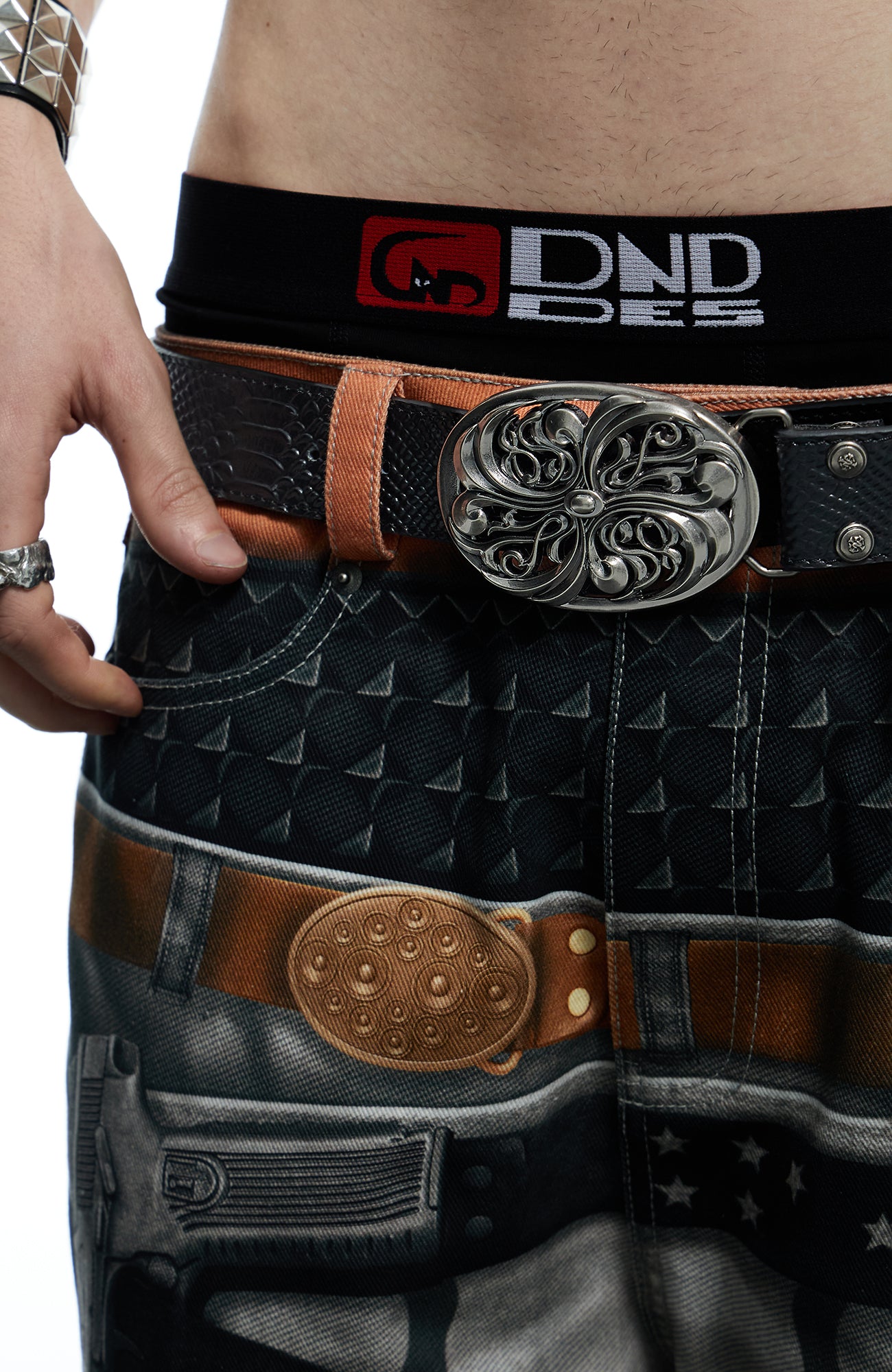 DND4DES Buckle Snake-Embossed Leather Belt, premium urban and streetwear designers apparel on PROJECTISR.com, DND4DES
