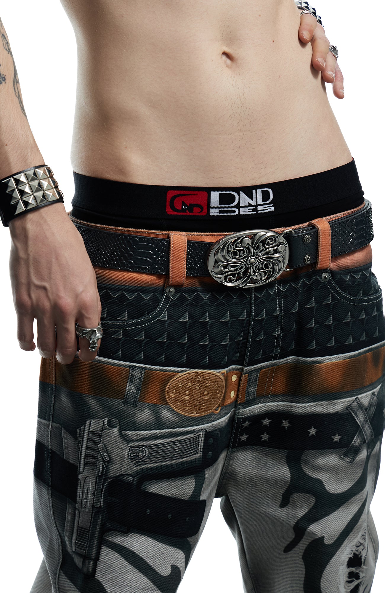 DND4DES Buckle Snake-Embossed Leather Belt, premium urban and streetwear designers apparel on PROJECTISR.com, DND4DES