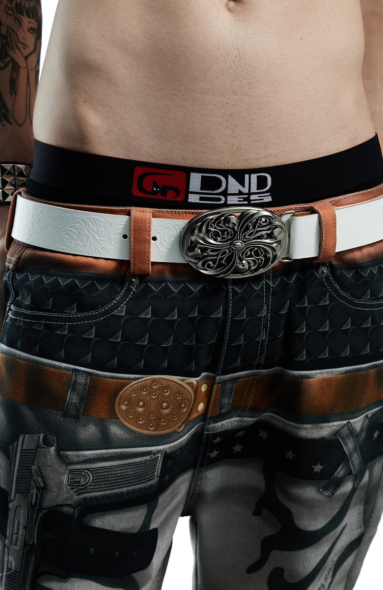 DND4DES Filigree Buckle Cowhide Leather Belt White, premium urban and streetwear designers apparel on PROJECTISR.com, DND4DES