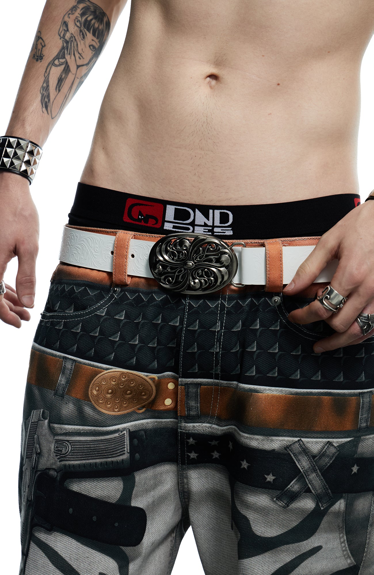 DND4DES Filigree Buckle Cowhide Leather Belt White, premium urban and streetwear designers apparel on PROJECTISR.com, DND4DES