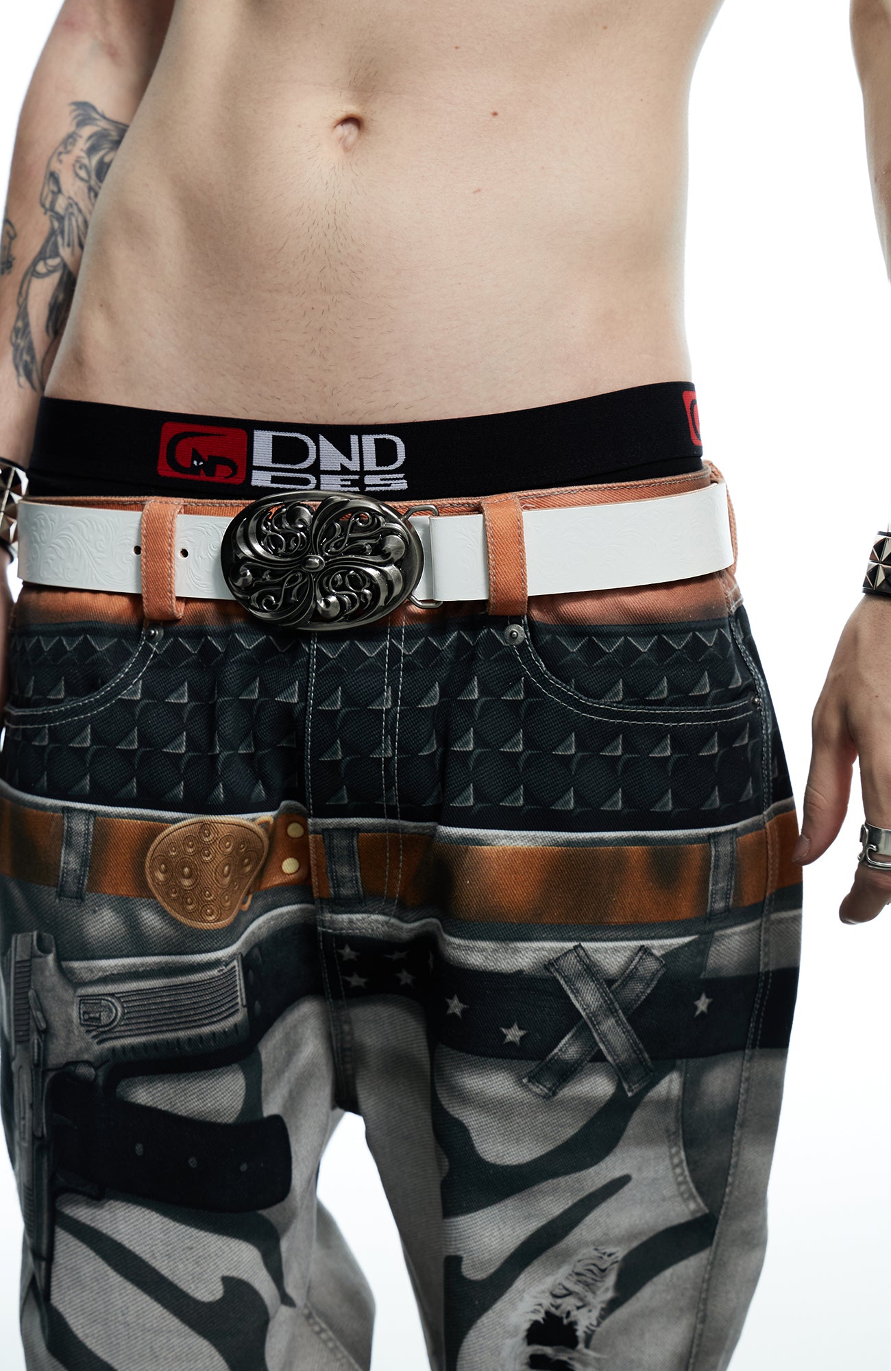 DND4DES Filigree Buckle Cowhide Leather Belt White, premium urban and streetwear designers apparel on PROJECTISR.com, DND4DES