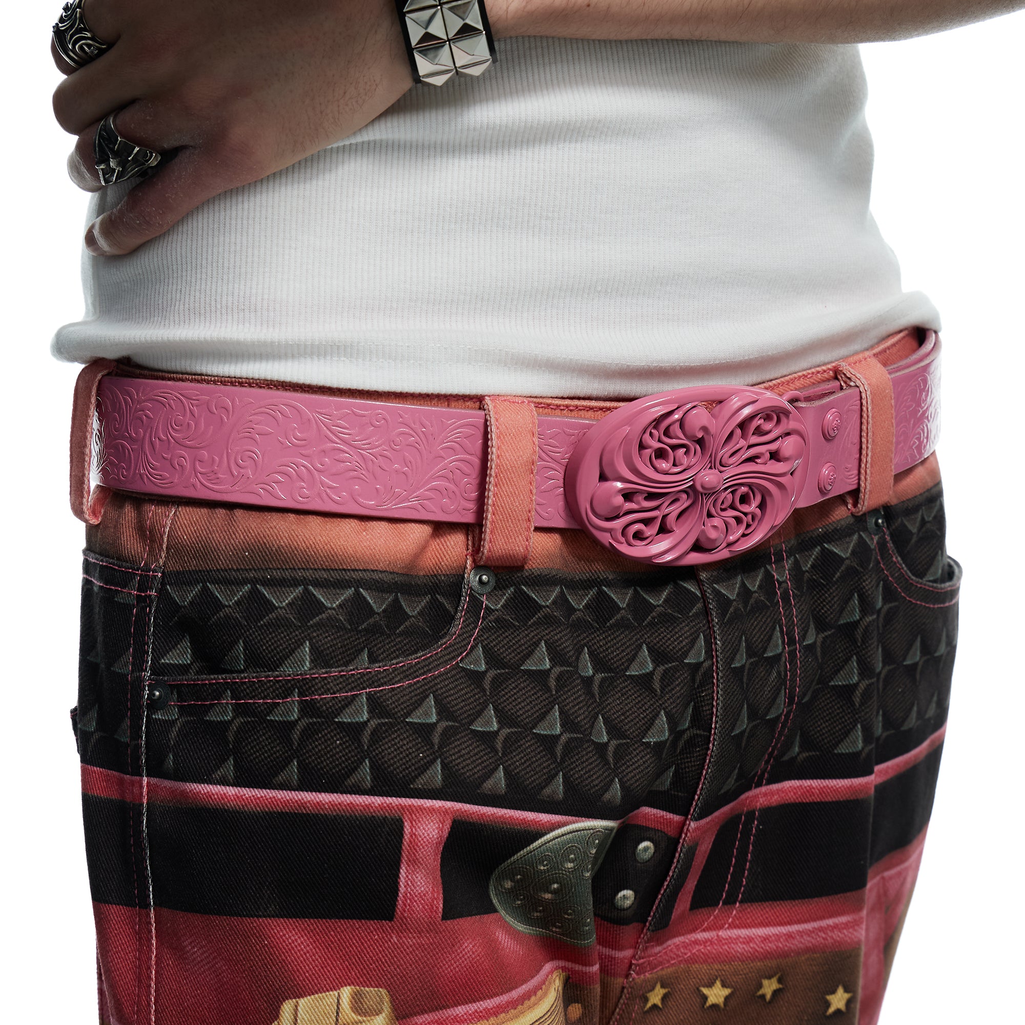 DND4DES Filigree Buckle Cowhide Leather Belt Pink, premium urban and streetwear designers apparel on PROJECTISR.com, DND4DES