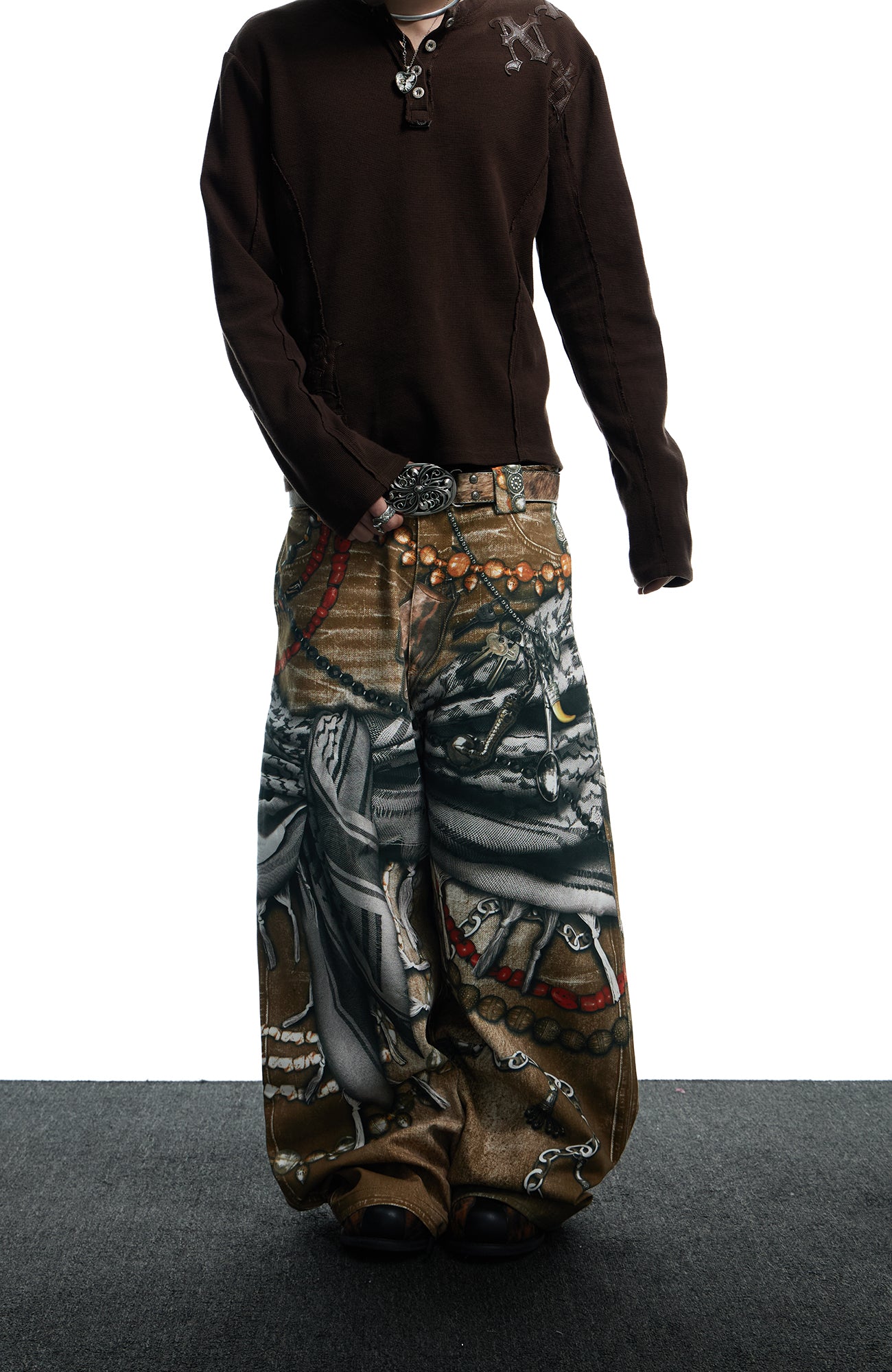 DND4DES Antique Jewelry Print Baggy Jeans, premium urban and streetwear designers apparel on PROJECTISR.com, DND4DES