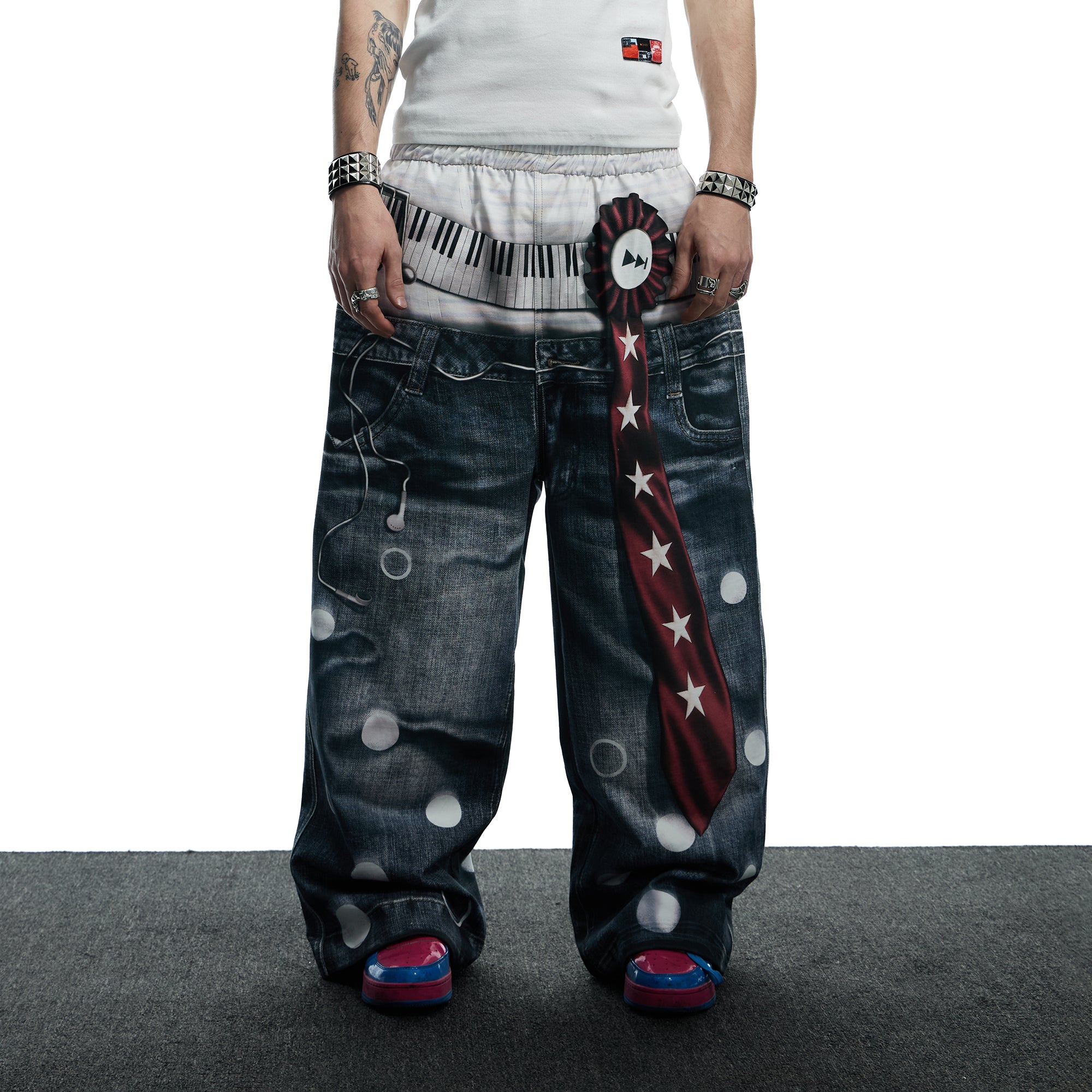 DND4DES Playful Print Baggy Trousers, premium urban and streetwear designers apparel on PROJECTISR.com, DND4DES