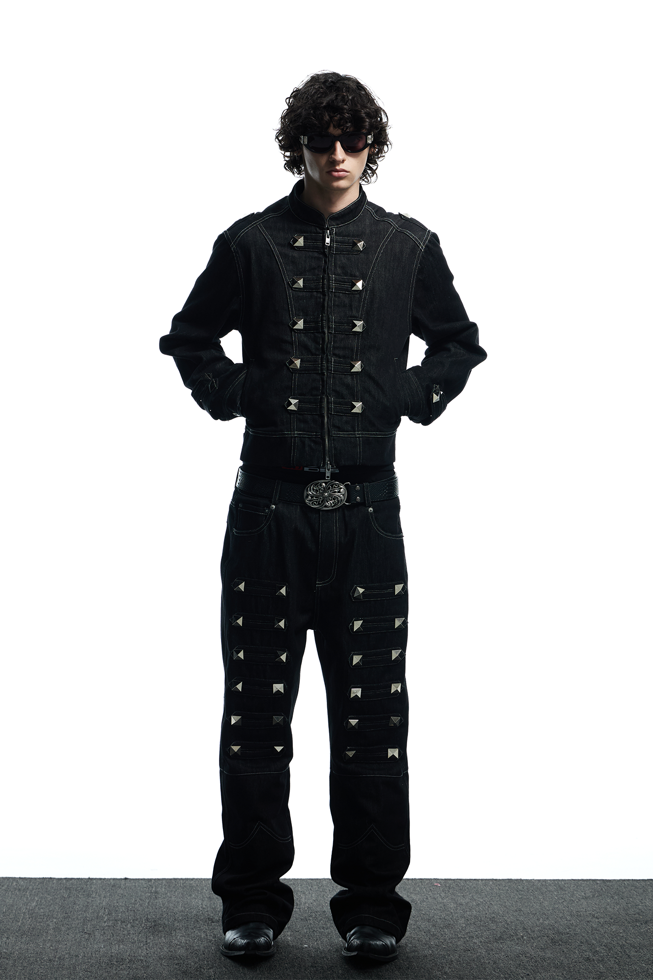 DND4DES Studded Stand Collar Raw Denim Jacket, premium urban and streetwear designers apparel on PROJECTISR.com, DND4DES