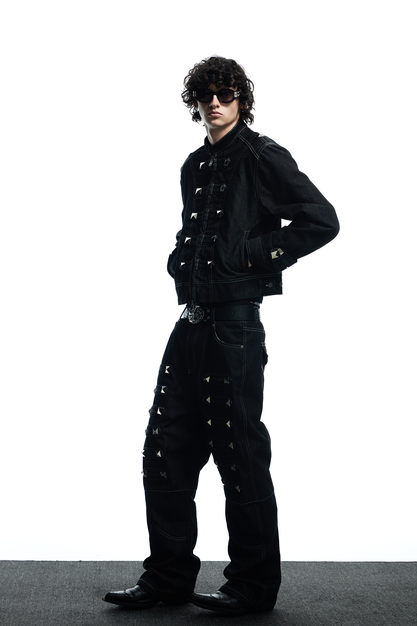 DND4DES Studded Stand Collar Raw Denim Jacket, premium urban and streetwear designers apparel on PROJECTISR.com, DND4DES