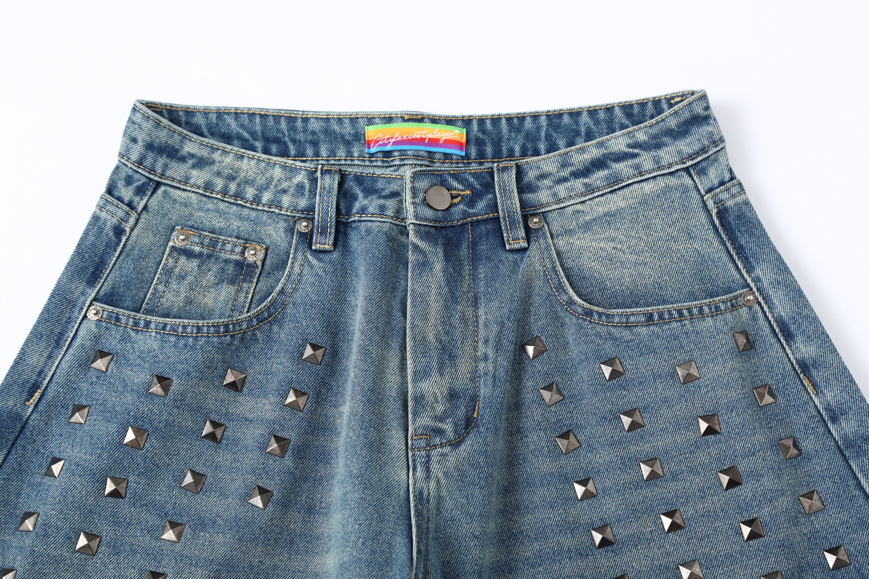 CLP Washed Studded Barrel Jeans, premium urban and streetwear designers apparel on PROJECTISR.com, CLP