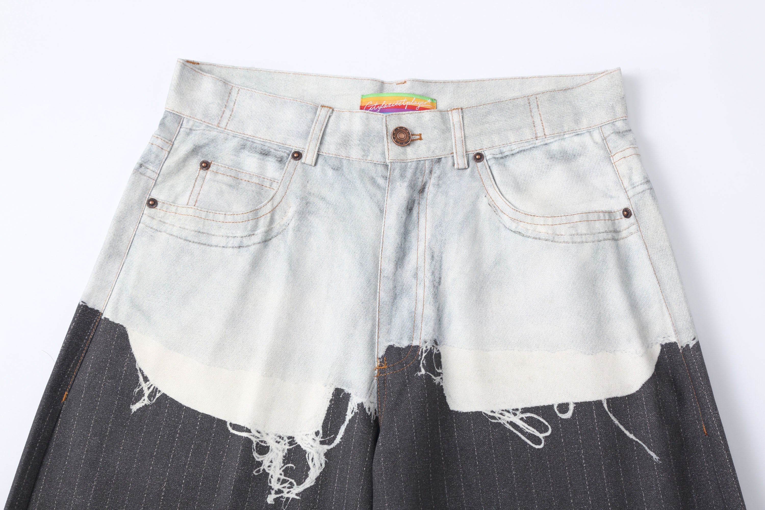 CLP Denim-Waist Pinstripe Straight-Leg Pants, premium urban and streetwear designers apparel on PROJECTISR.com, CLP