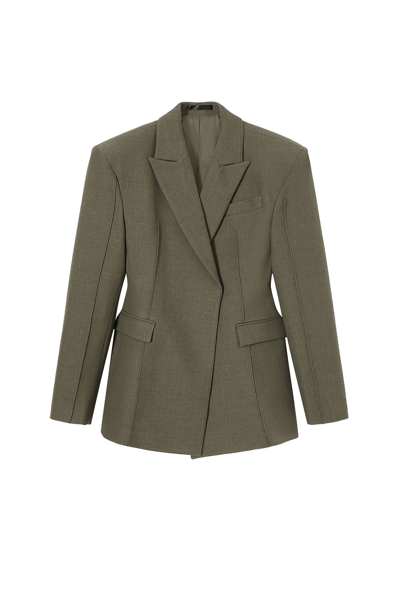 CLP Cinched-Waist Padded Shoulder Blazer Brown, premium urban and streetwear designers apparel on PROJECTISR.com, CLP