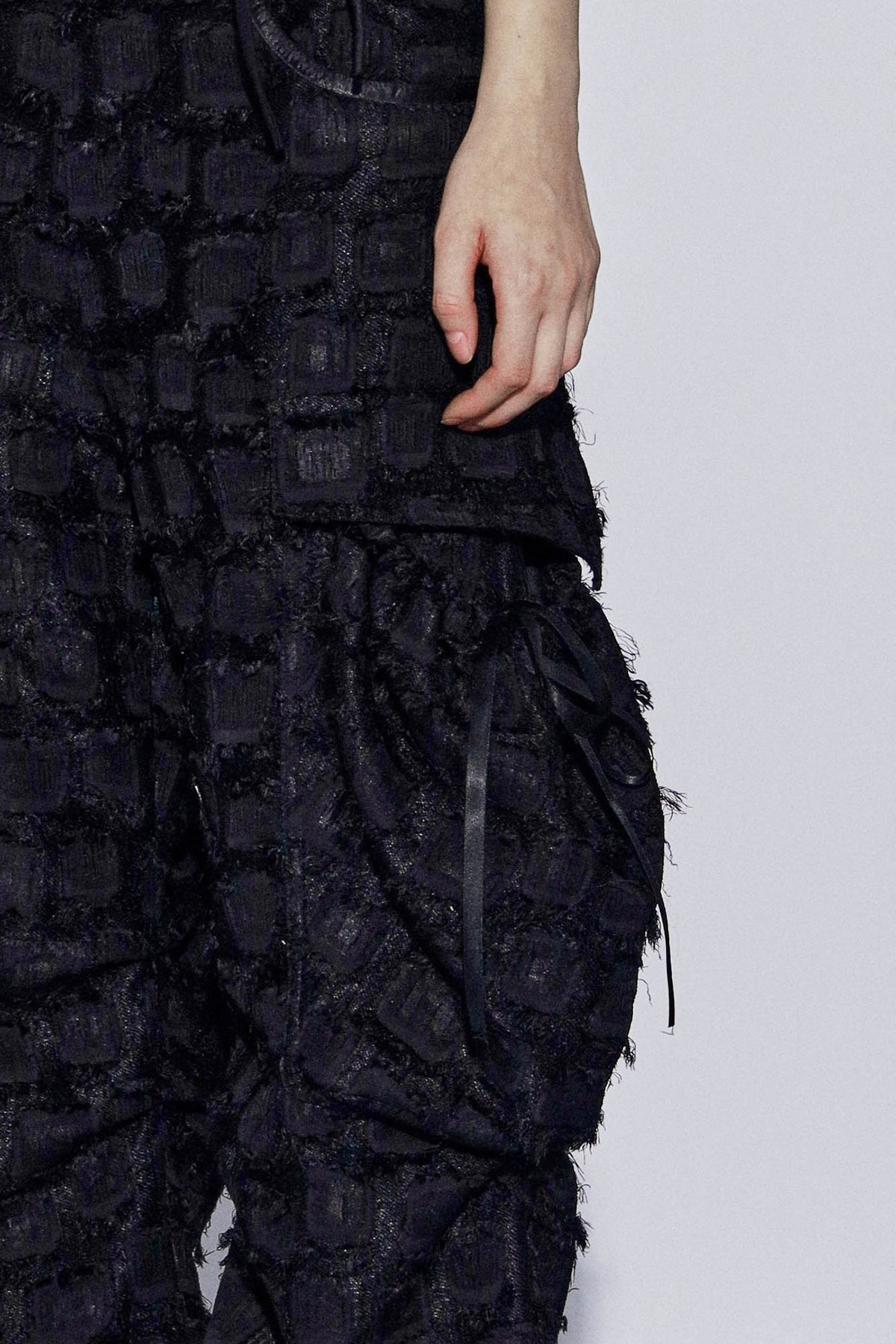 DND4DESxFaychui Fuzzy Grid Multi-Pocket Low-Rise Pants, premium urban and streetwear designers apparel on PROJECTISR.com, DND4DES