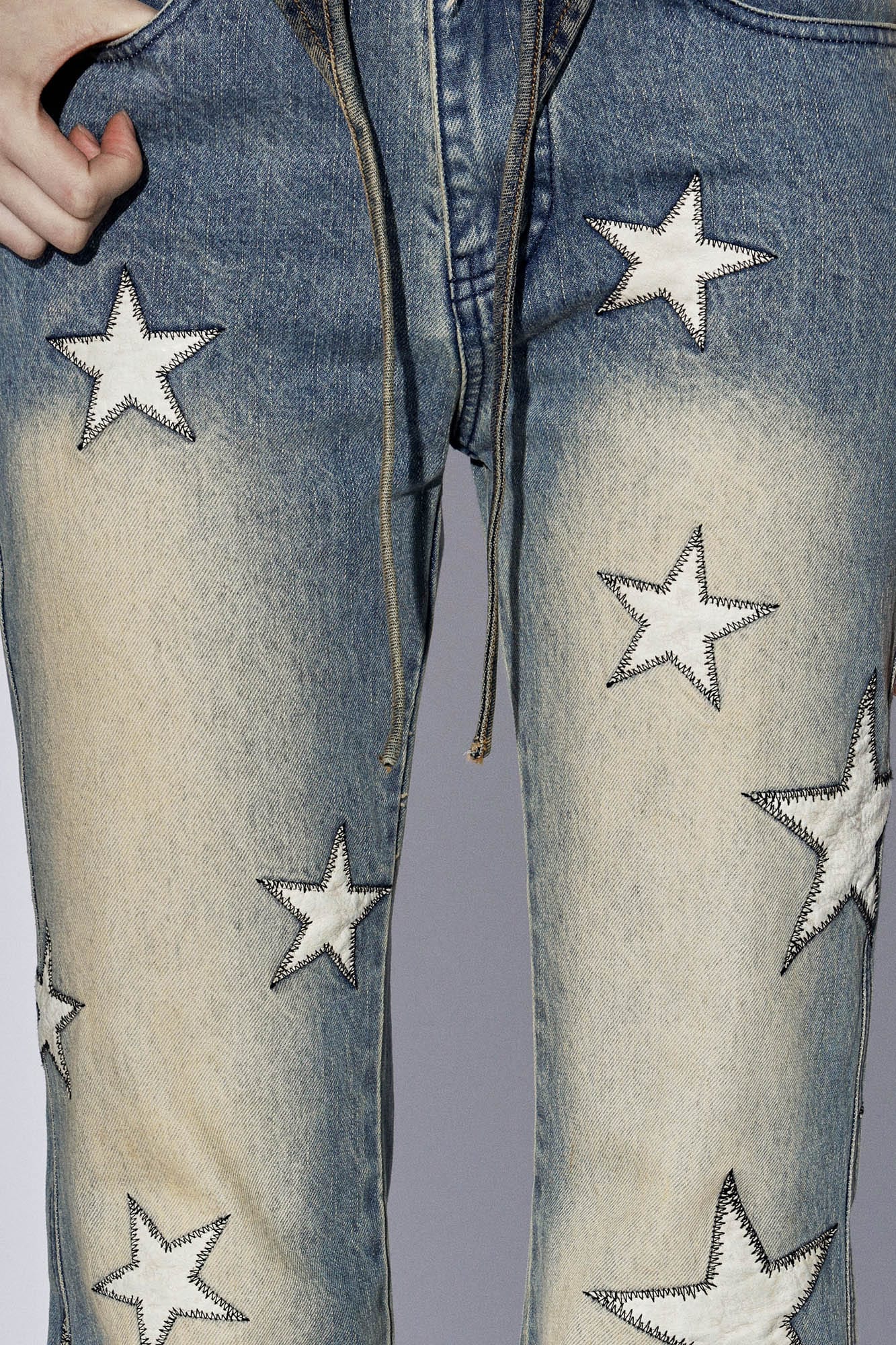 DND4DESxFaychui Starry Bleached Low-Rise Flared Jeans, premium urban and streetwear designers apparel on PROJECTISR.com, DND4DES
