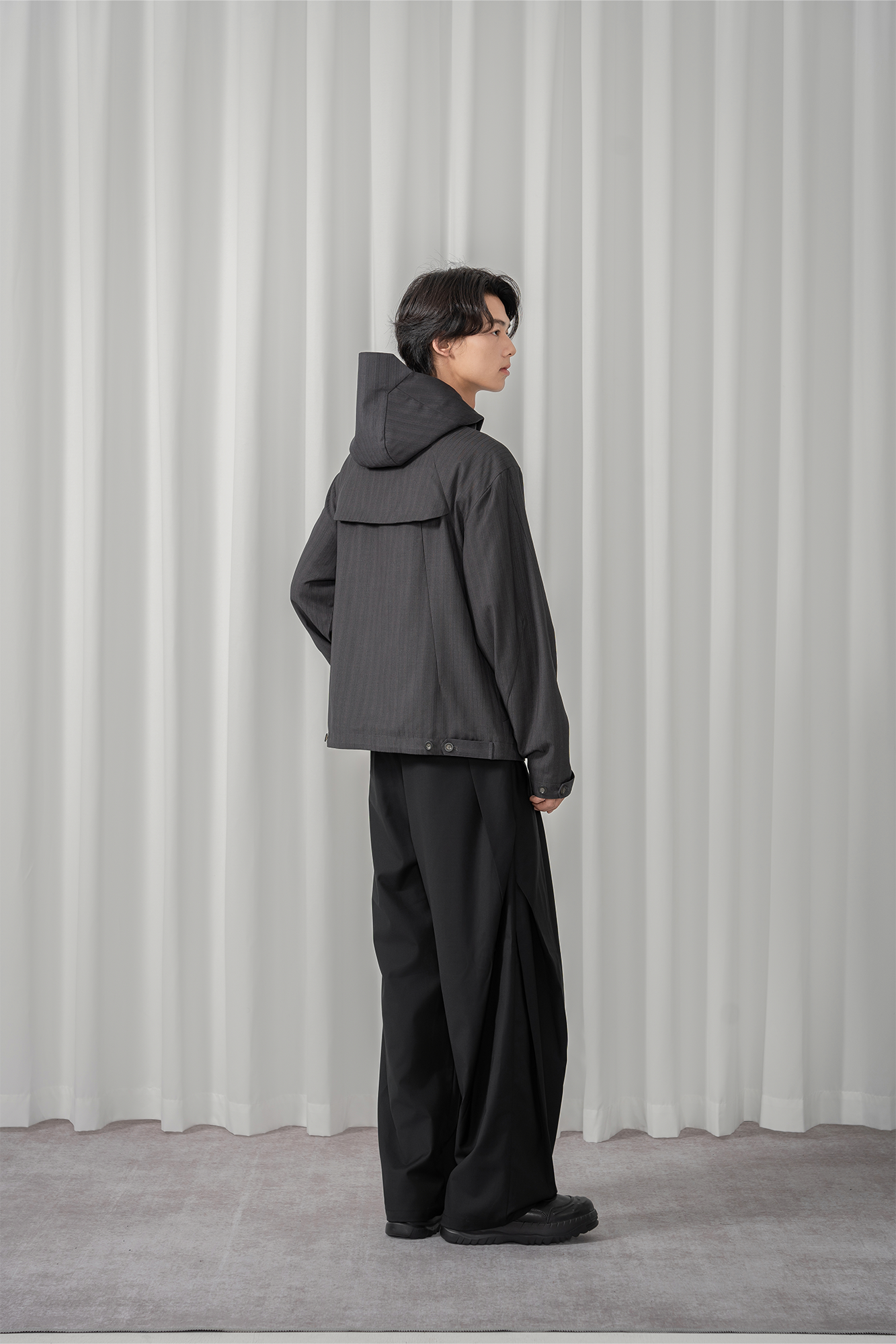 MOITIEDEPETALE Striped Magnetic-Front Hooded Coat