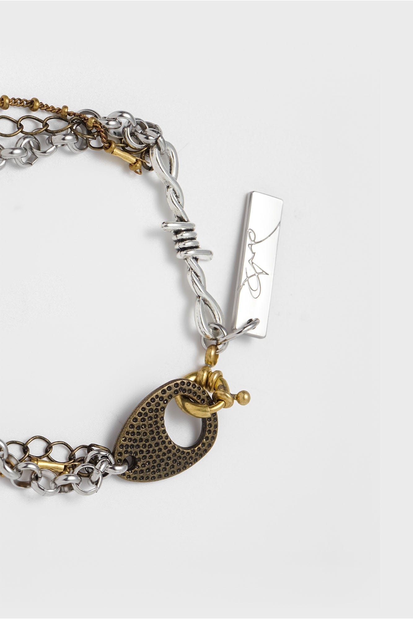 ALVNG AR ANTS Distressed Mixed-Chain Layered Charm Bracelet, premium urban and streetwear designers apparel on PROJECTISR.com, ALVNG AR ANTS