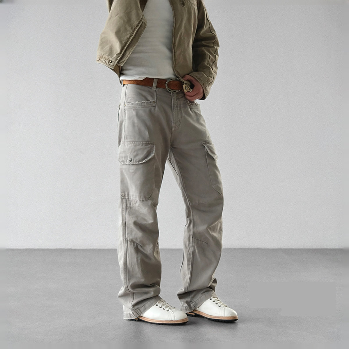 NEIGBORL Retro Multi-Pocket Straight-Leg Cargo Pants — square · front