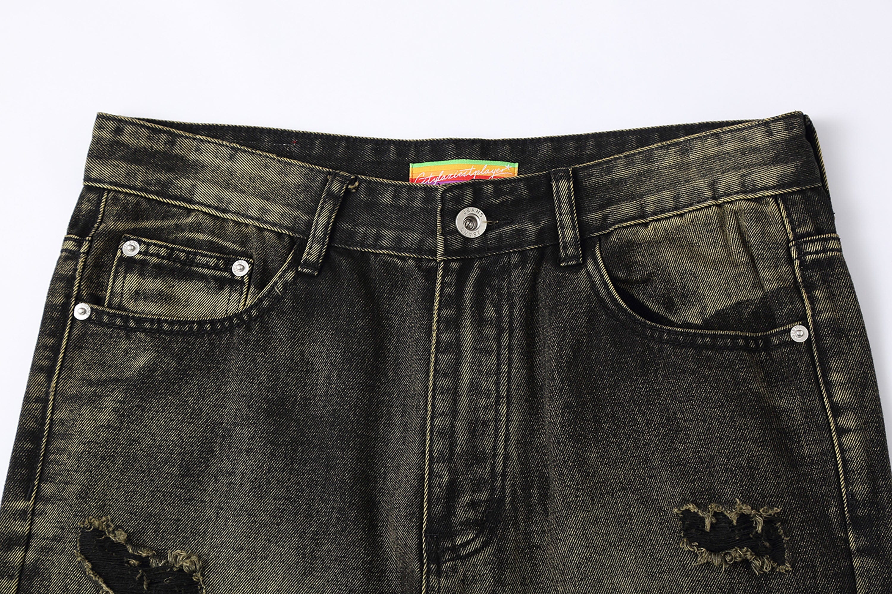 CLP Retro Distressed Ripped Flared Jeans, premium urban and streetwear designers apparel on PROJECTISR.com, CLP