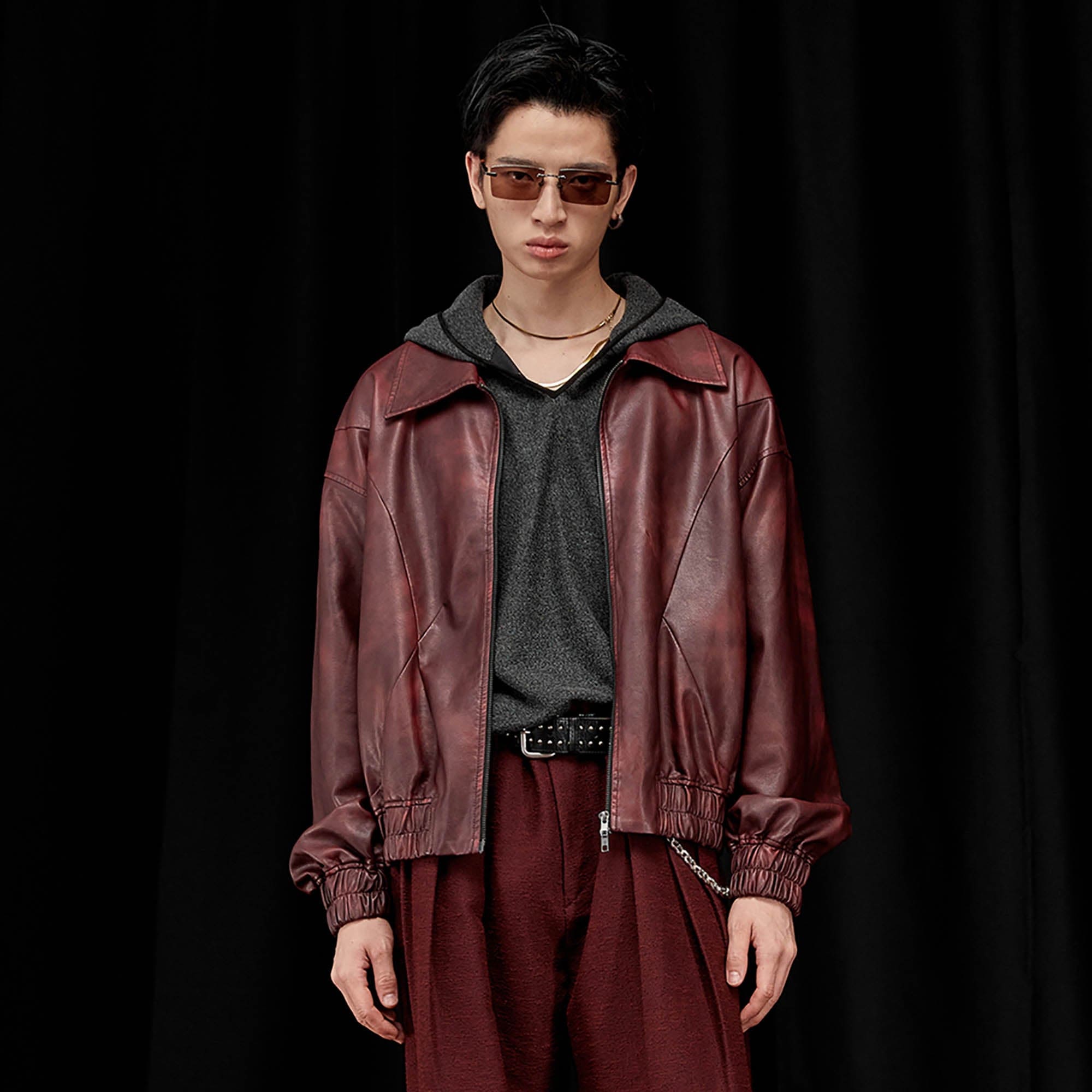 ALVNG AR ANTS Retro Distressed Spliced PU Jacket, premium urban and streetwear designers apparel on PROJECTISR.com, ALVNG AR ANTS