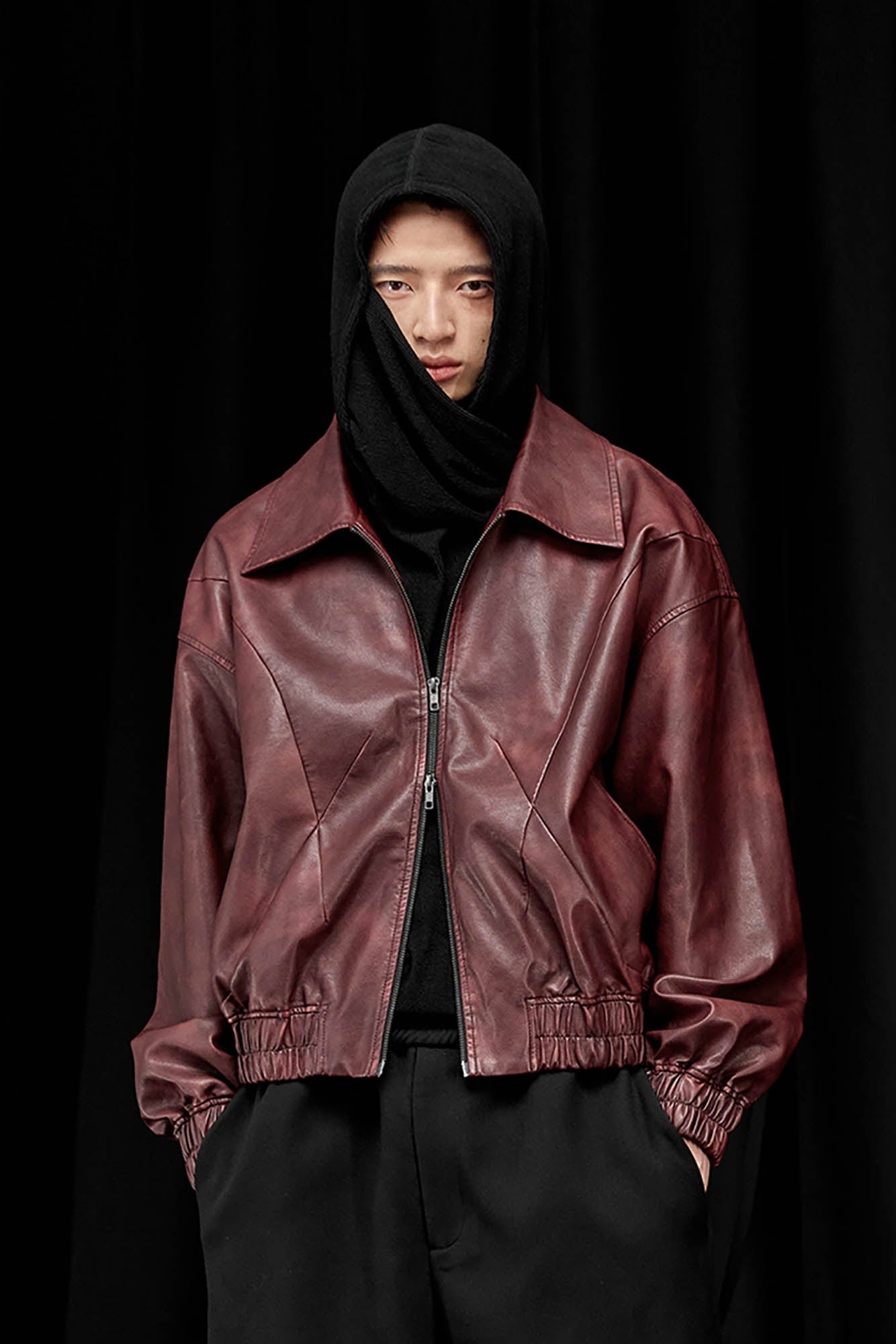 ALVNG AR ANTS Retro Distressed Spliced PU Jacket, premium urban and streetwear designers apparel on PROJECTISR.com, ALVNG AR ANTS
