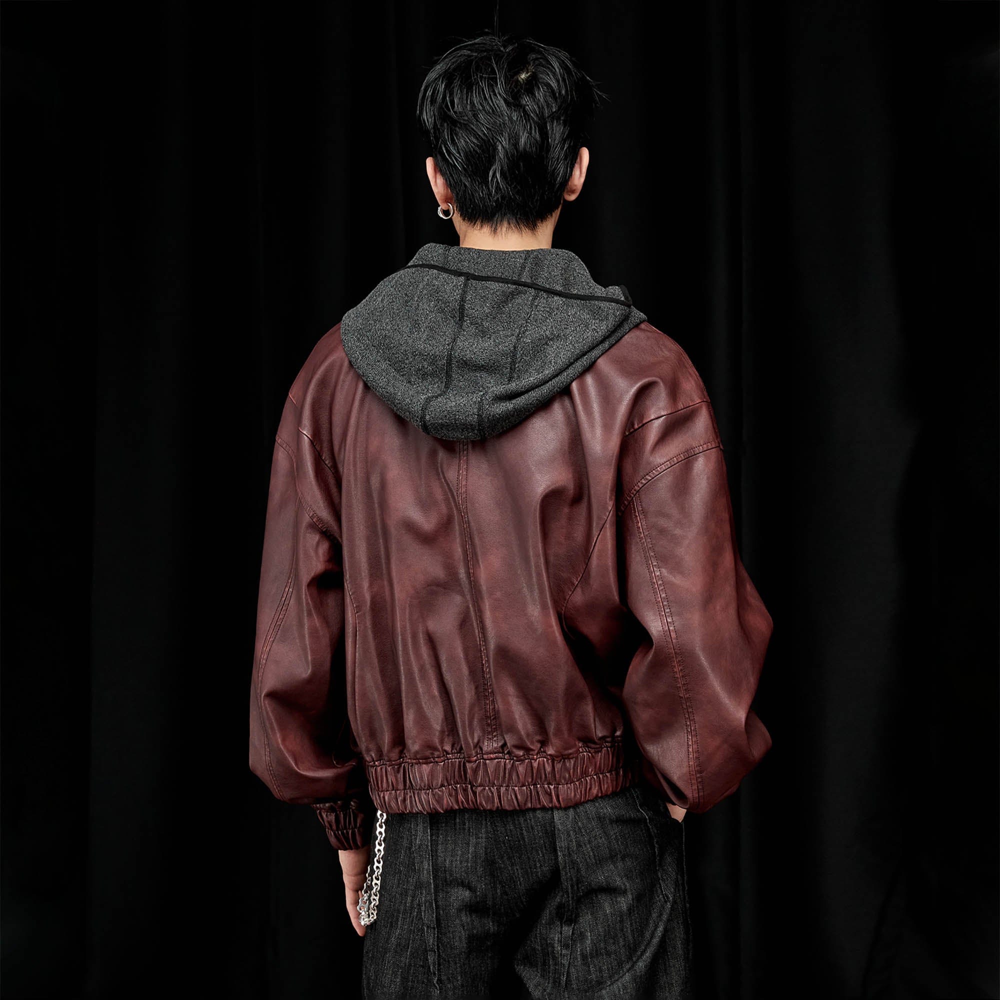 ALVNG AR ANTS Retro Distressed Spliced PU Jacket, premium urban and streetwear designers apparel on PROJECTISR.com, ALVNG AR ANTS