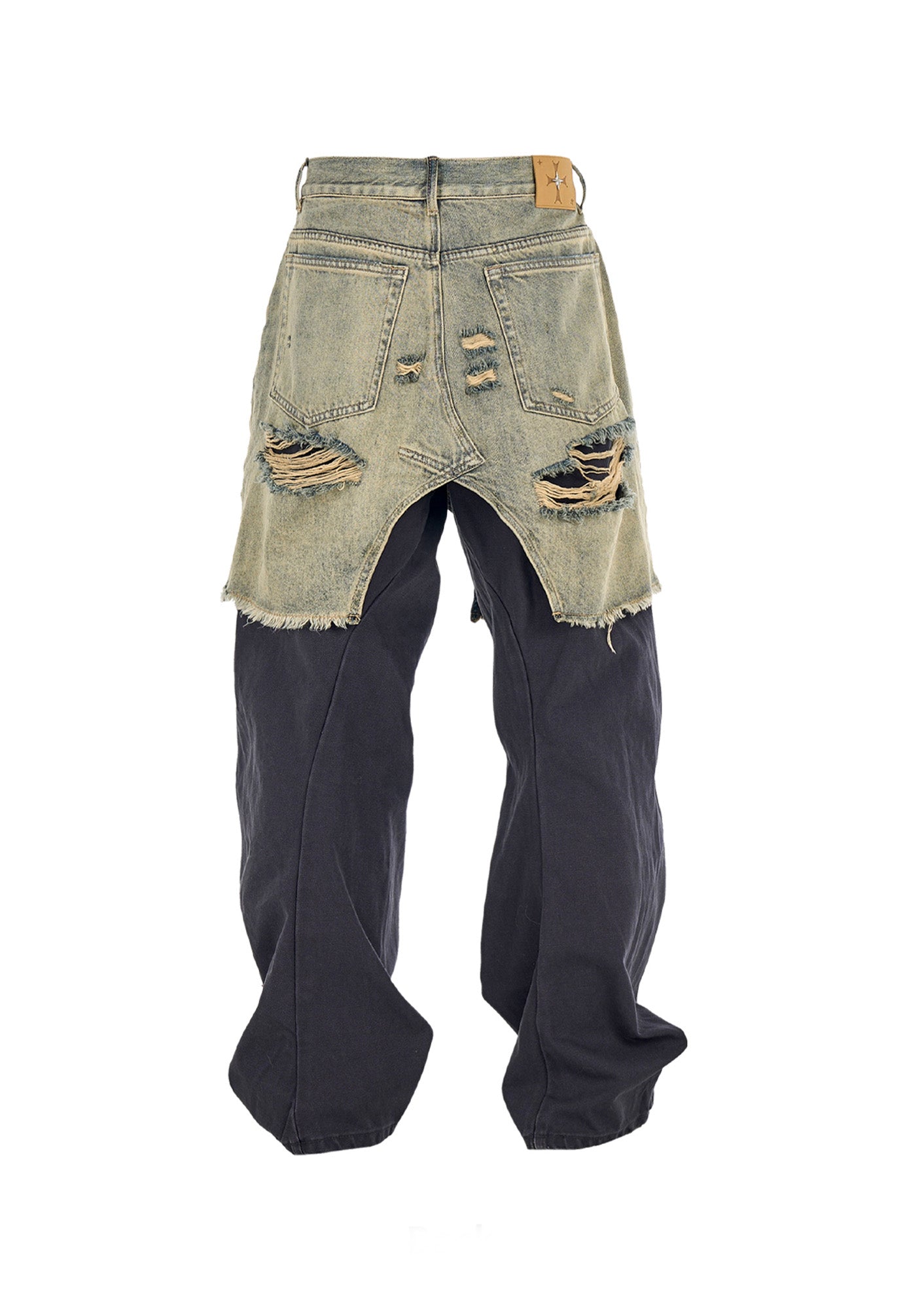 STEEPC Distressed Layered Denim Overlay Pants, premium urban and streetwear designers apparel on PROJECTISR.com, STEEPC