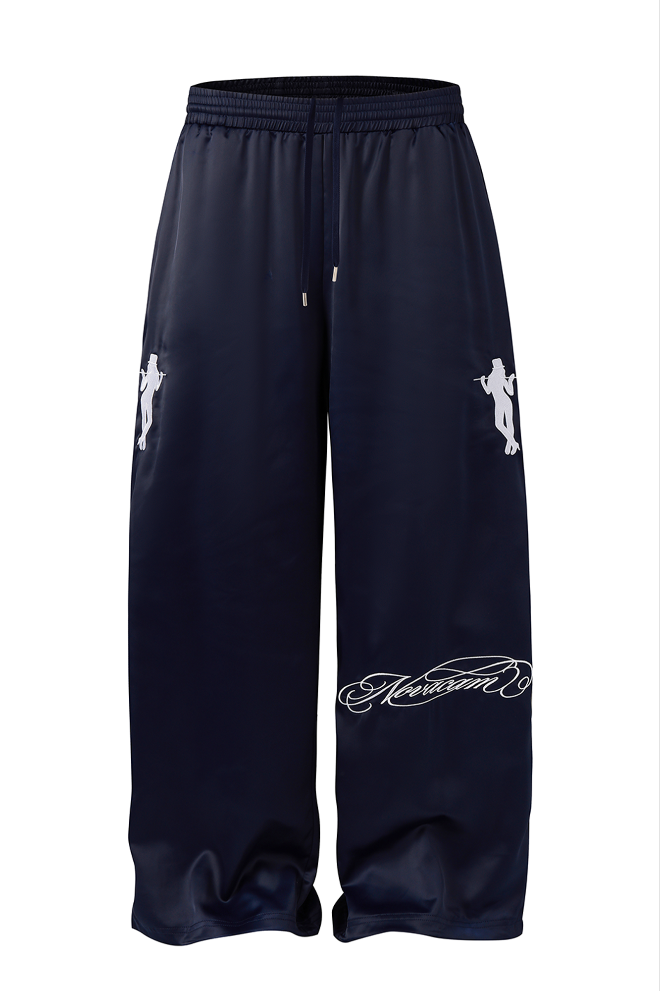 NOVACAM Satin Draped Embroidered Graphic Pants