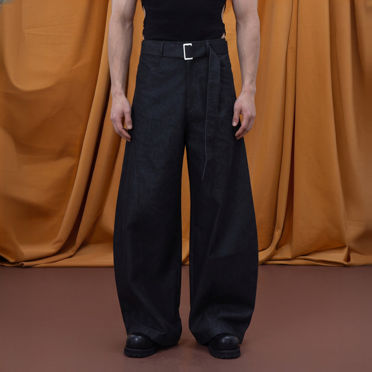 CLP Belted Wide-Leg Draped Trousers — square · front