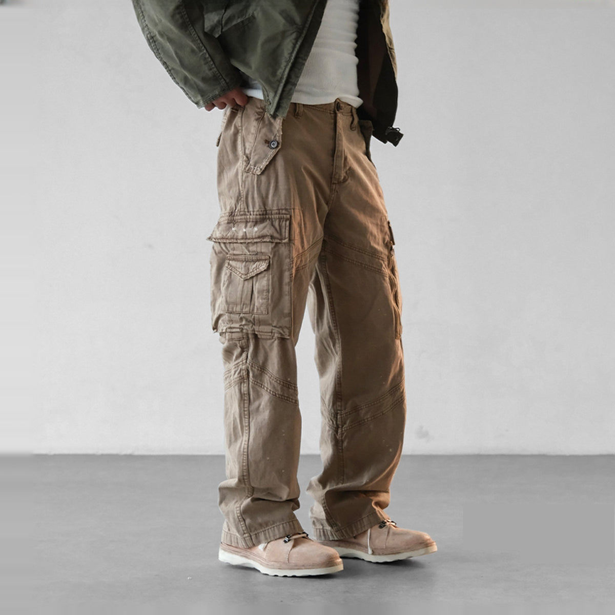 NEIGBORL Paint-Splattered Multi-Pocket Retro Cargo Pants — square · side