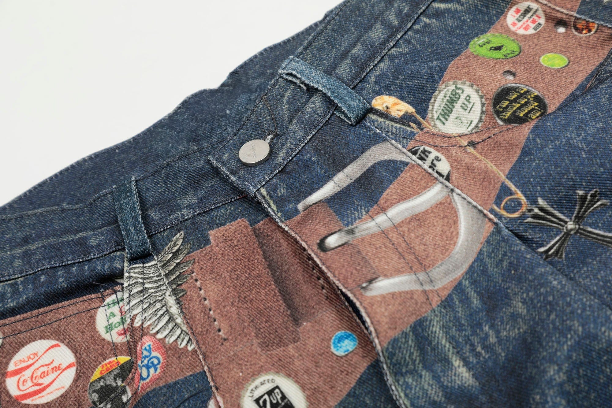 CLP Badge Belt Graphic Cropped Denim Shorts, premium urban and streetwear designers apparel on PROJECTISR.com, CLP