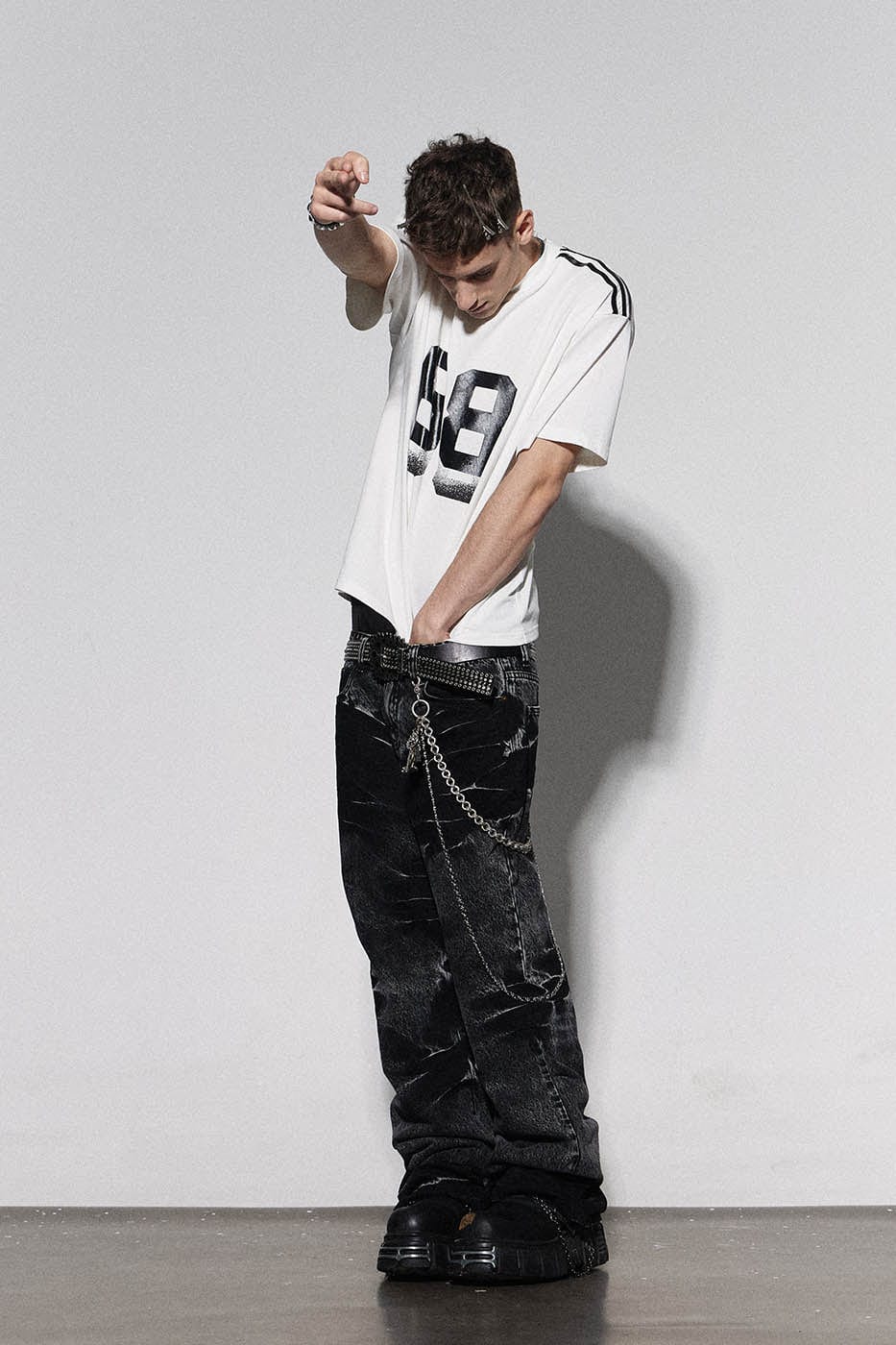 DND4DES Lightning Crease Washed Flared Jeans Black, premium urban and streetwear designers apparel on PROJECTISR.com, DND4DES