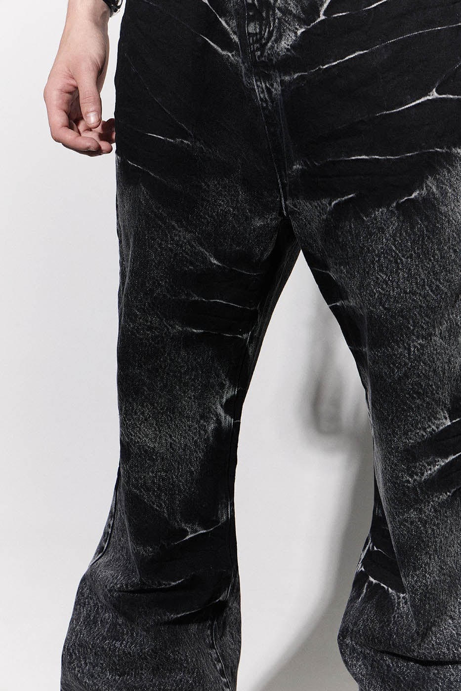 DND4DES Lightning Crease Washed Flared Jeans Black, premium urban and streetwear designers apparel on PROJECTISR.com, DND4DES