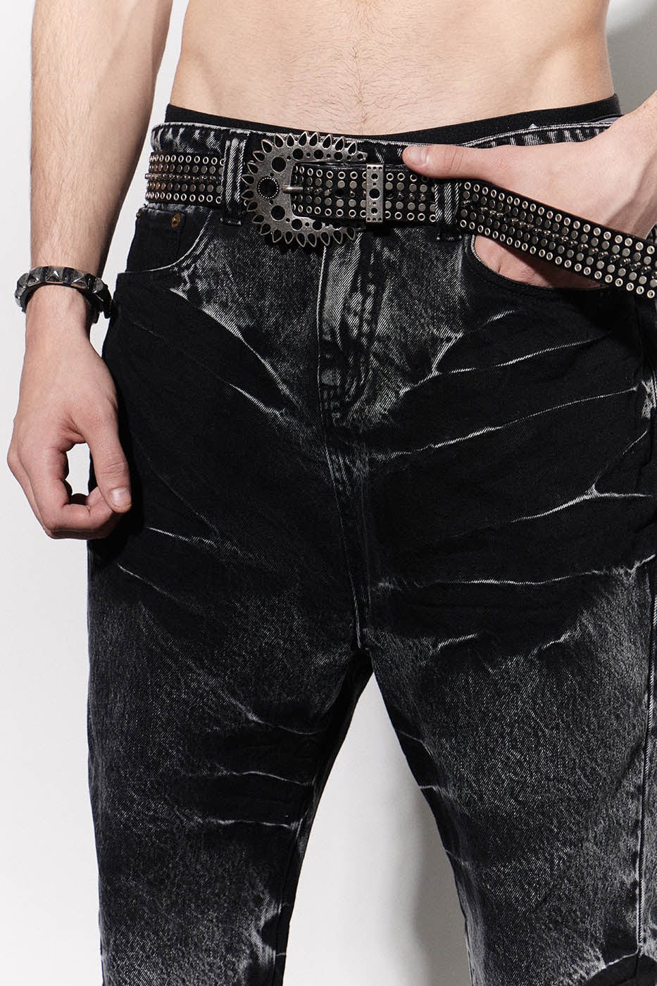 DND4DES Lightning Crease Washed Flared Jeans Black, premium urban and streetwear designers apparel on PROJECTISR.com, DND4DES
