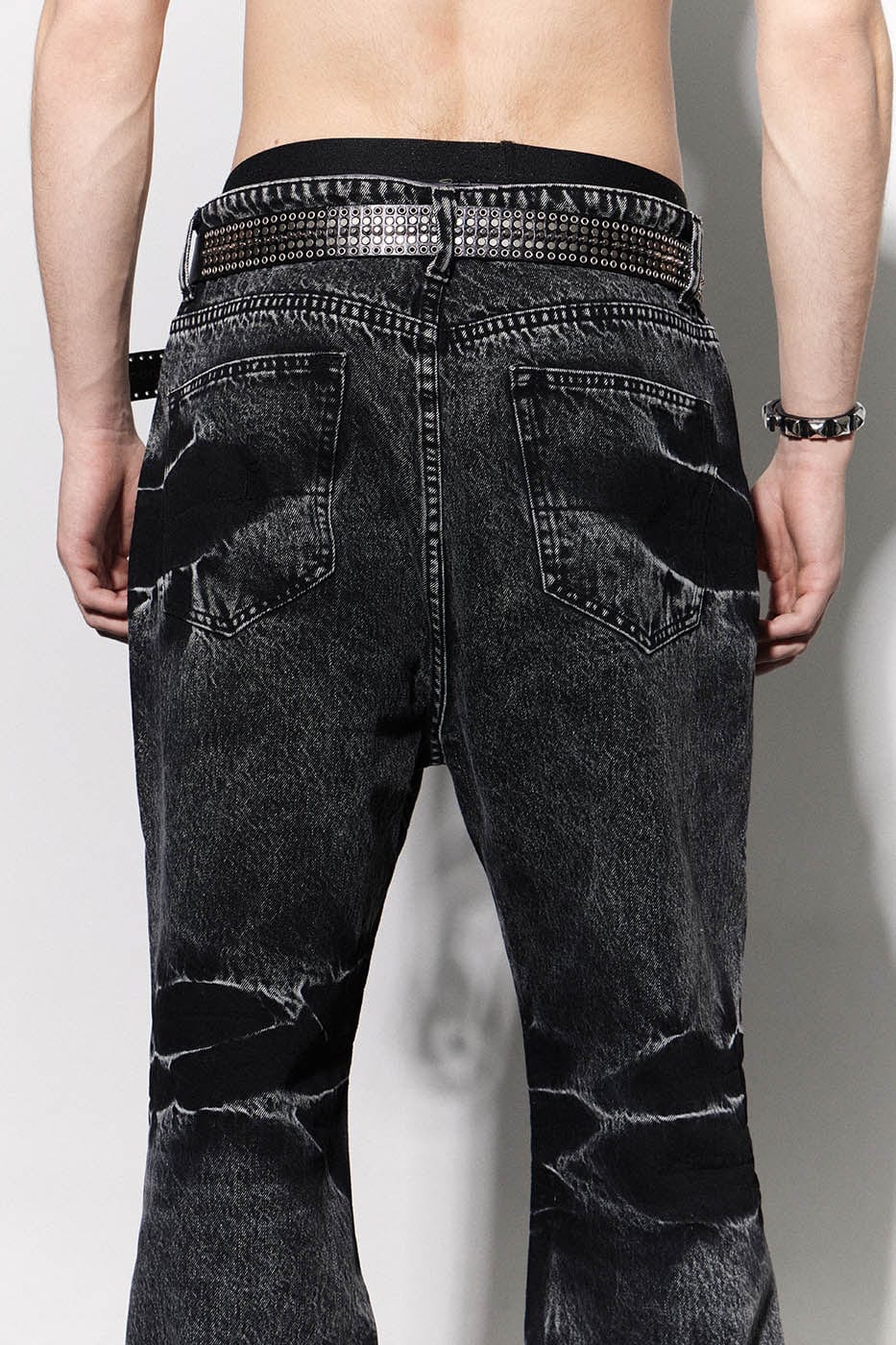 DND4DES Lightning Crease Washed Flared Jeans Black, premium urban and streetwear designers apparel on PROJECTISR.com, DND4DES