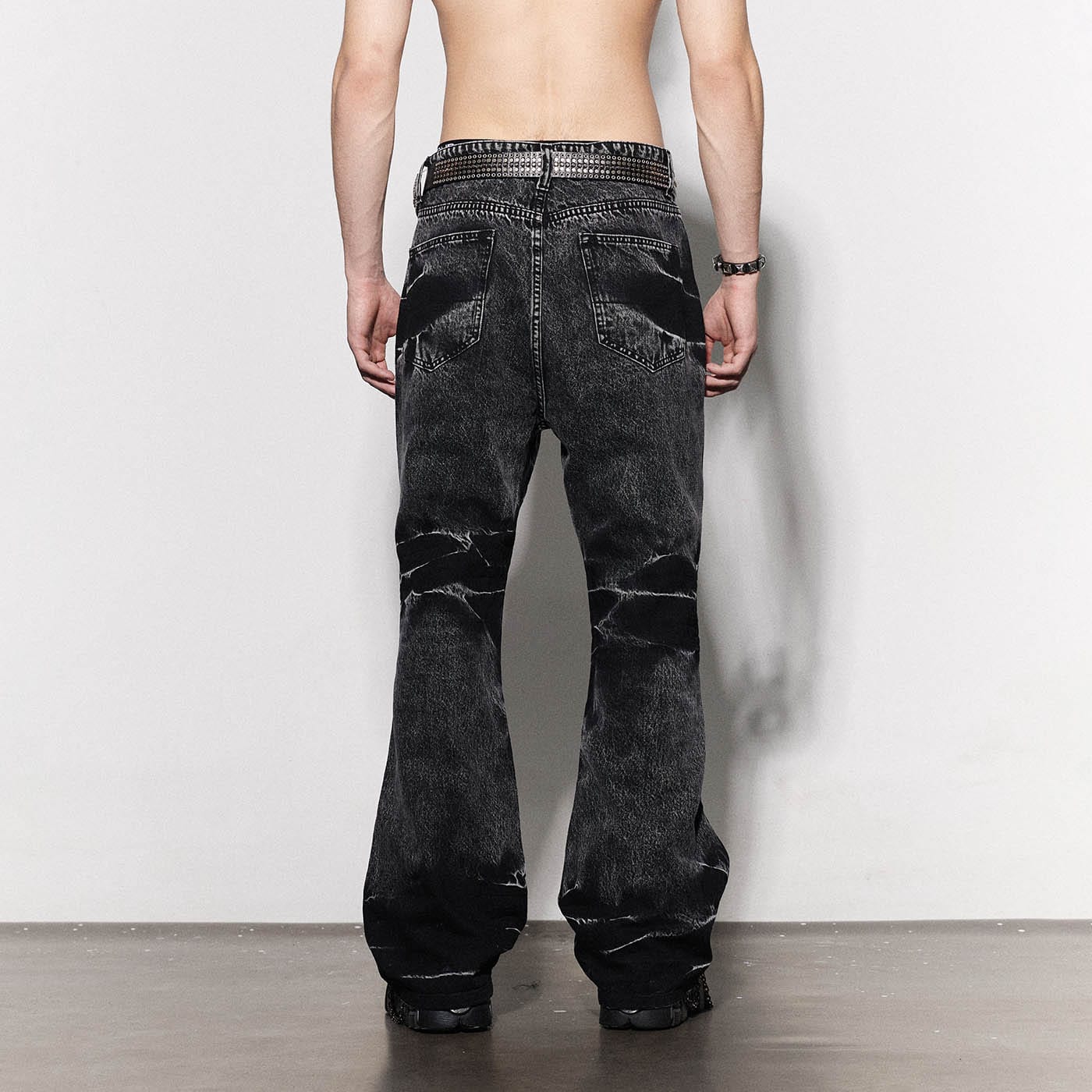 DND4DES Lightning Crease Washed Flared Jeans Black, premium urban and streetwear designers apparel on PROJECTISR.com, DND4DES
