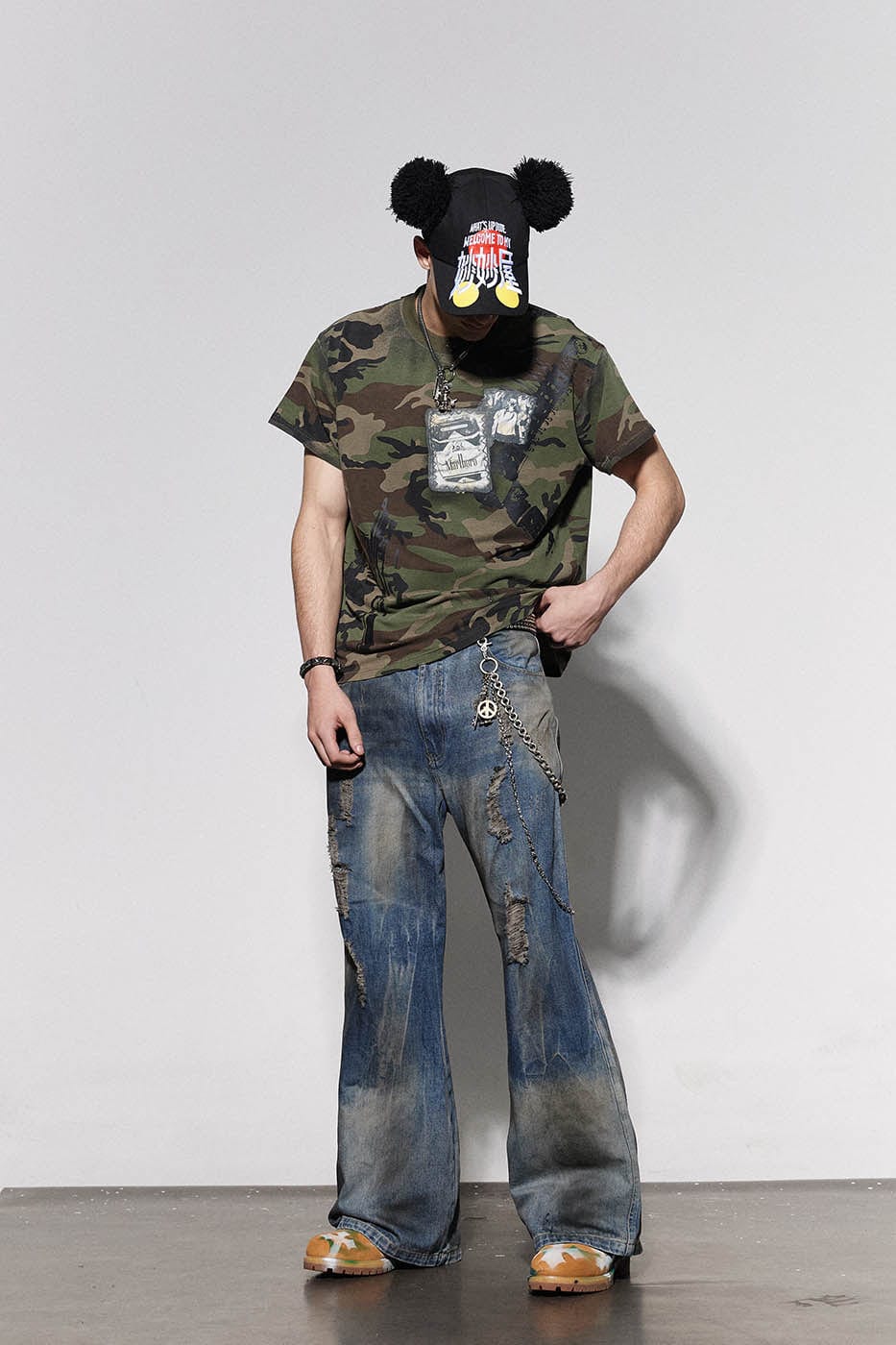 DND4DES Distressed Dusty Flared Jeans, premium urban and streetwear designers apparel on PROJECTISR.com, DND4DES