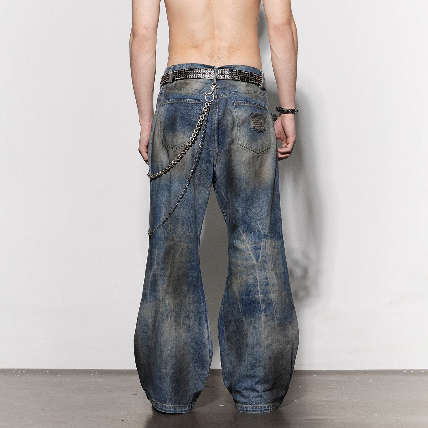 DND4DES Distressed Dusty Flared Jeans, premium urban and streetwear designers apparel on PROJECTISR.com, DND4DES