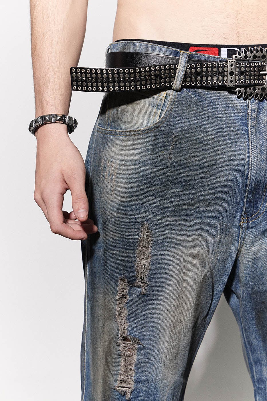 DND4DES Distressed Dusty Flared Jeans, premium urban and streetwear designers apparel on PROJECTISR.com, DND4DES