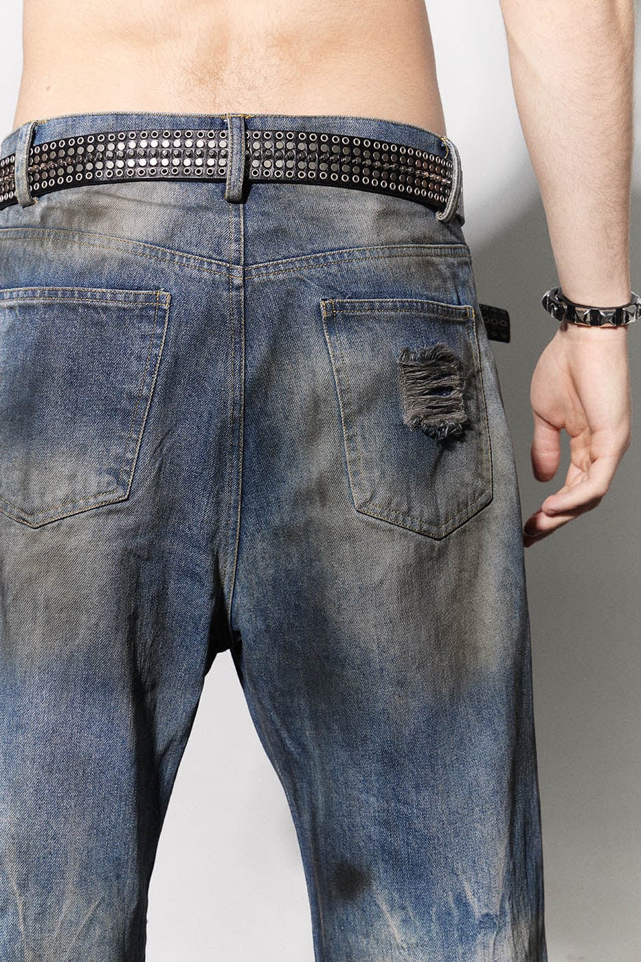 DND4DES Distressed Dusty Flared Jeans, premium urban and streetwear designers apparel on PROJECTISR.com, DND4DES