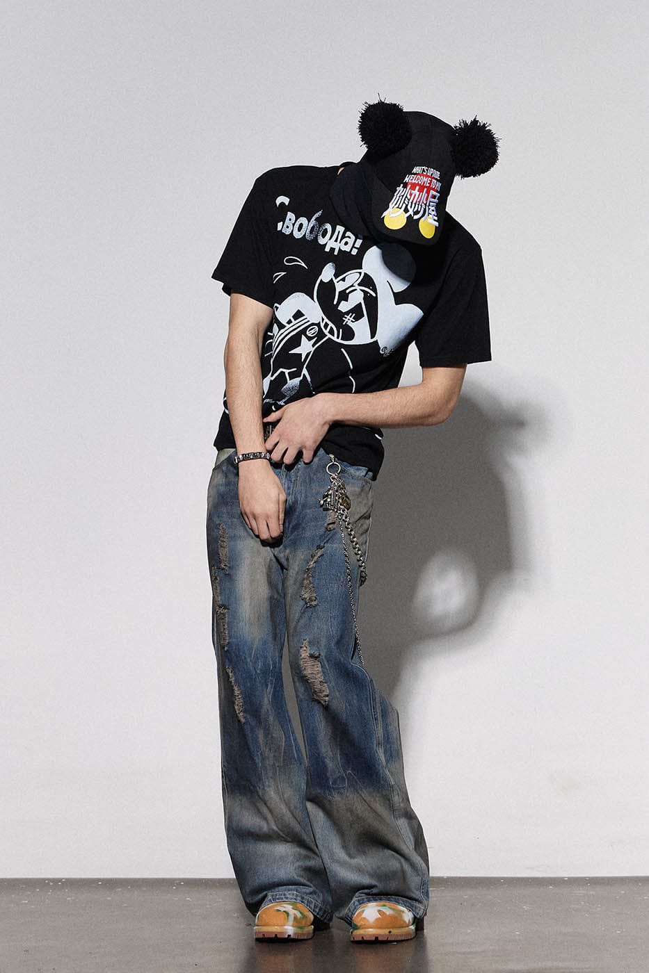 DND4DES Distressed Dusty Flared Jeans, premium urban and streetwear designers apparel on PROJECTISR.com, DND4DES