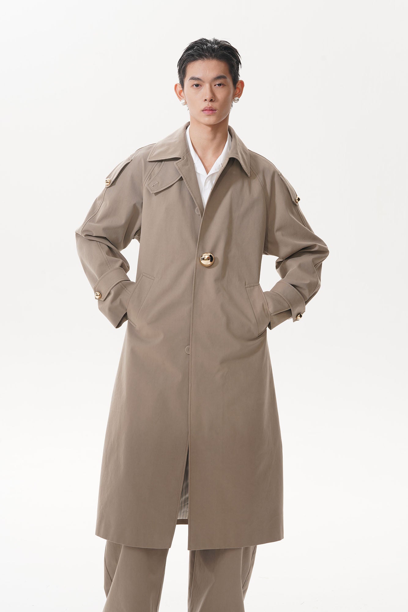 ORAL UTOPIA Essential Metal Button Trench Coat, premium urban and streetwear designers apparel on PROJECTISR.com, ORAL UTOPIA