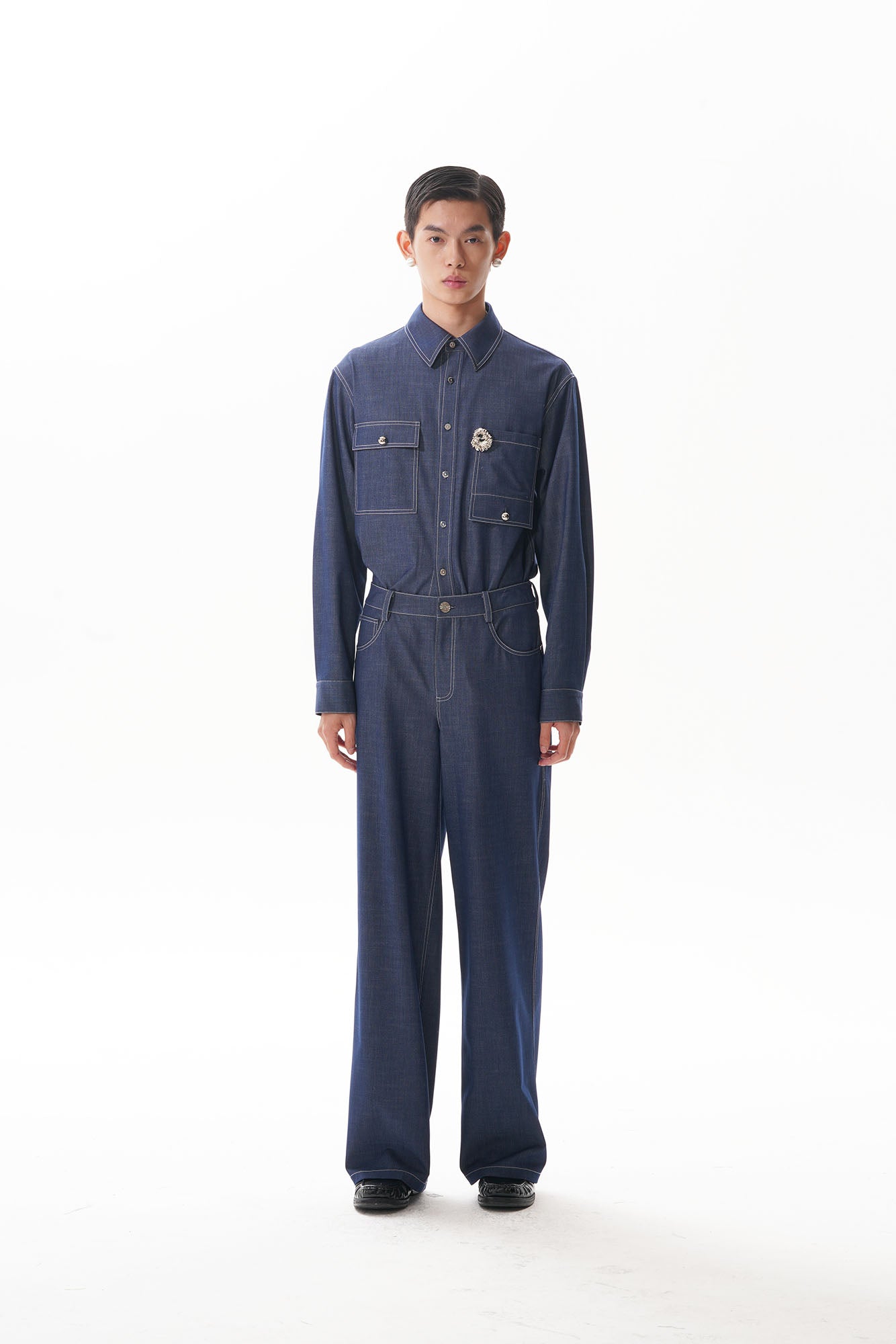 ORAL UTOPIA Classical Contrast-Stitched Utility Denim Shirt, premium urban and streetwear designers apparel on PROJECTISR.com, ORAL UTOPIA