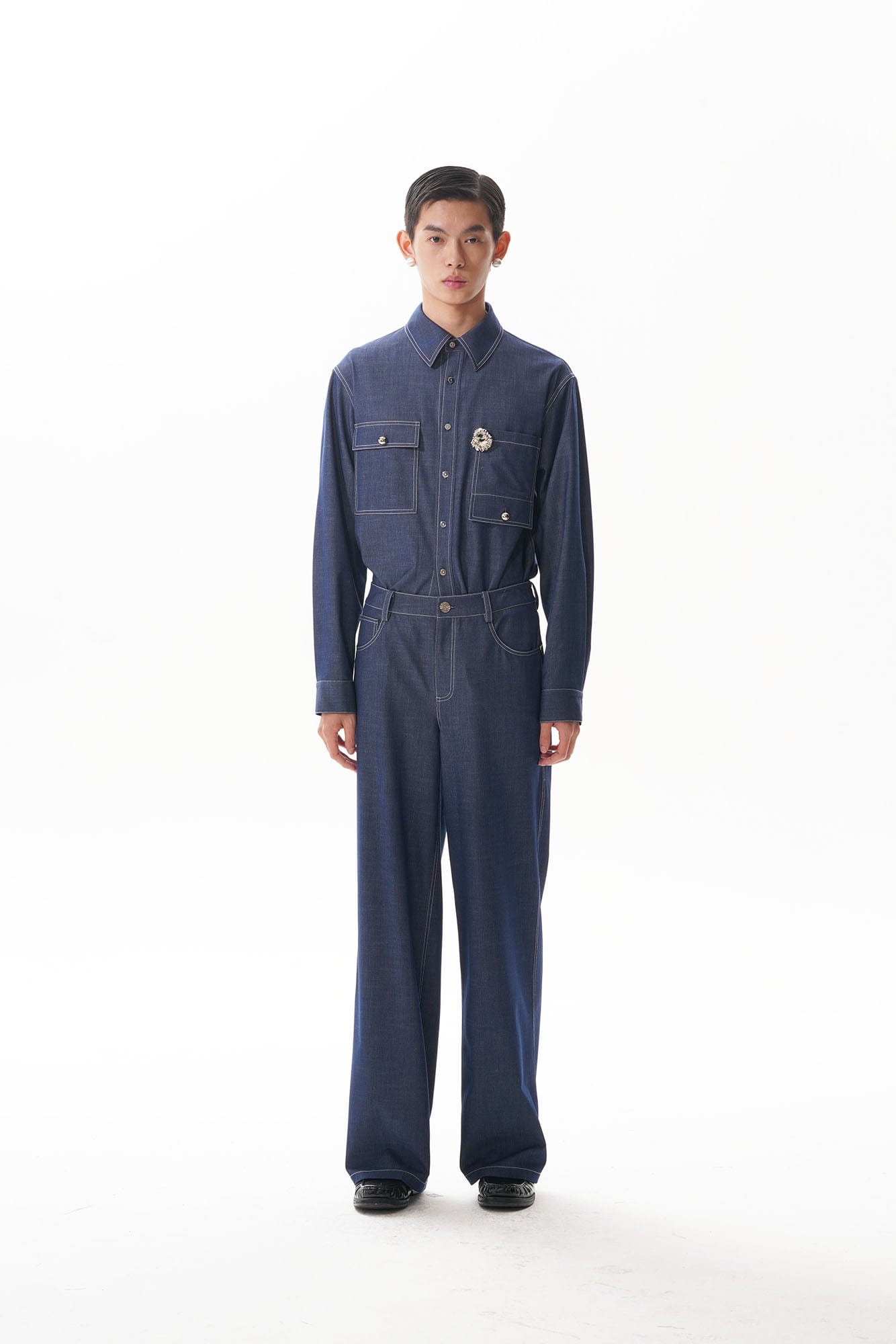 ORAL UTOPIA Classical Contrast-Stitched Utility Denim Shirt, premium urban and streetwear designers apparel on PROJECTISR.com, ORAL UTOPIA