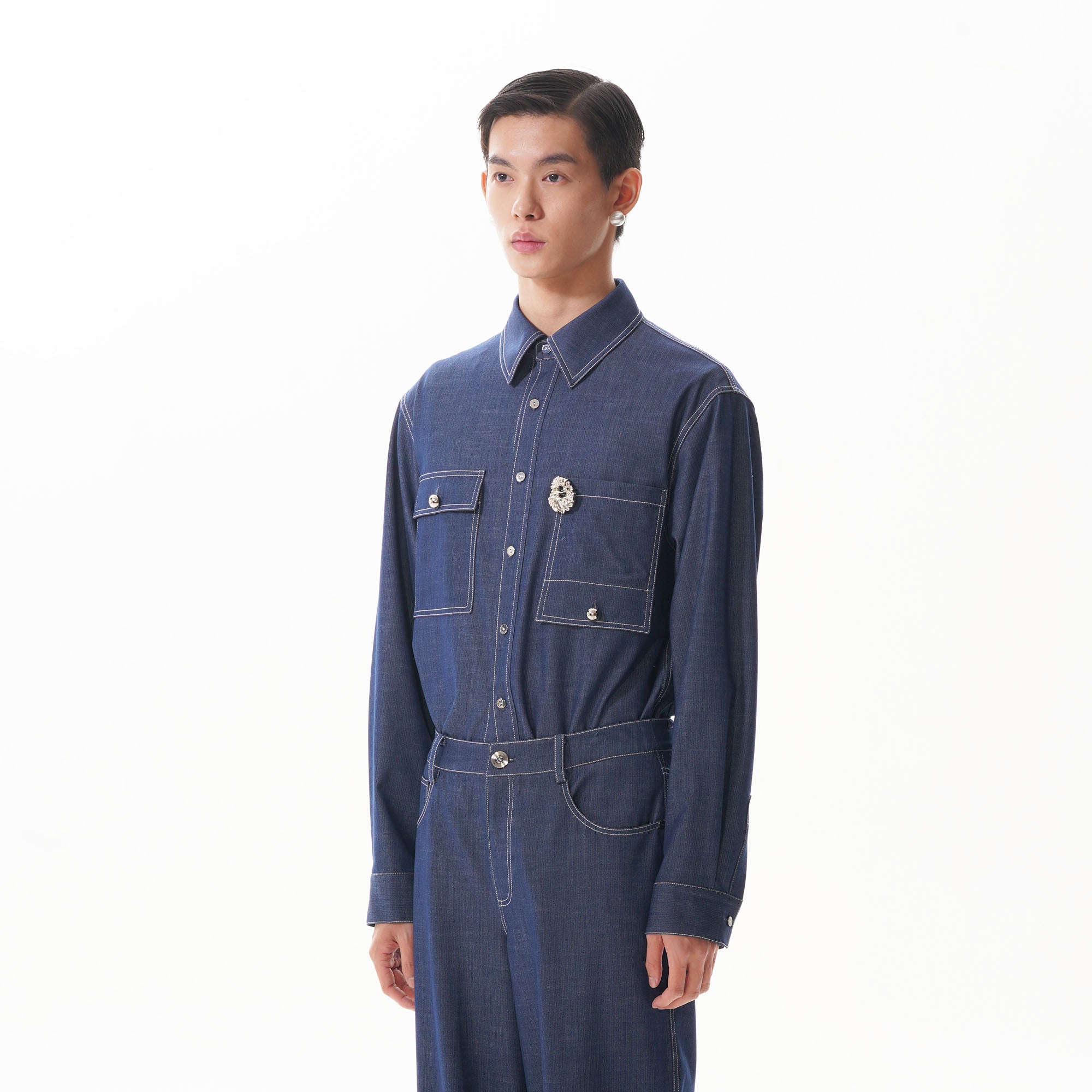 ORAL UTOPIA Classical Contrast-Stitched Utility Denim Shirt, premium urban and streetwear designers apparel on PROJECTISR.com, ORAL UTOPIA