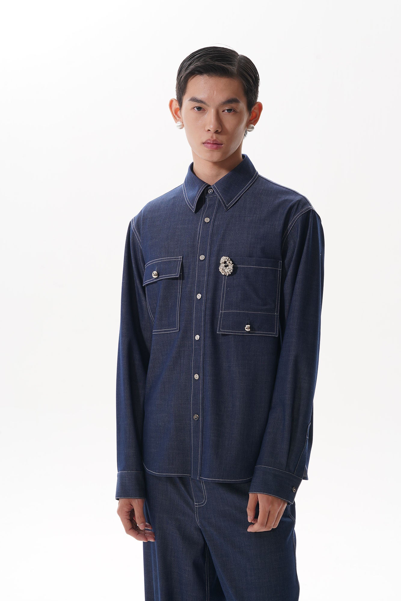 ORAL UTOPIA Classical Contrast-Stitched Utility Denim Shirt, premium urban and streetwear designers apparel on PROJECTISR.com, ORAL UTOPIA