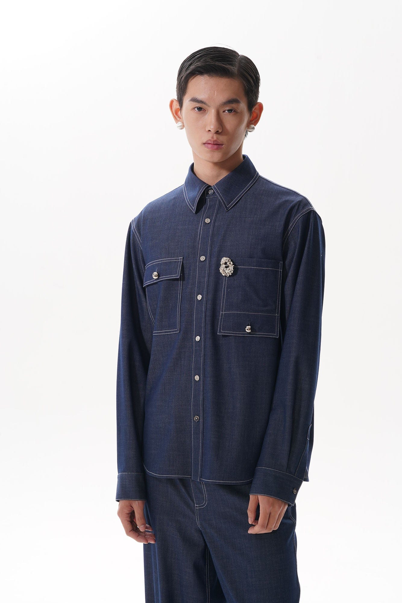 ORAL UTOPIA Classical Contrast-Stitched Utility Denim Shirt, premium urban and streetwear designers apparel on PROJECTISR.com, ORAL UTOPIA