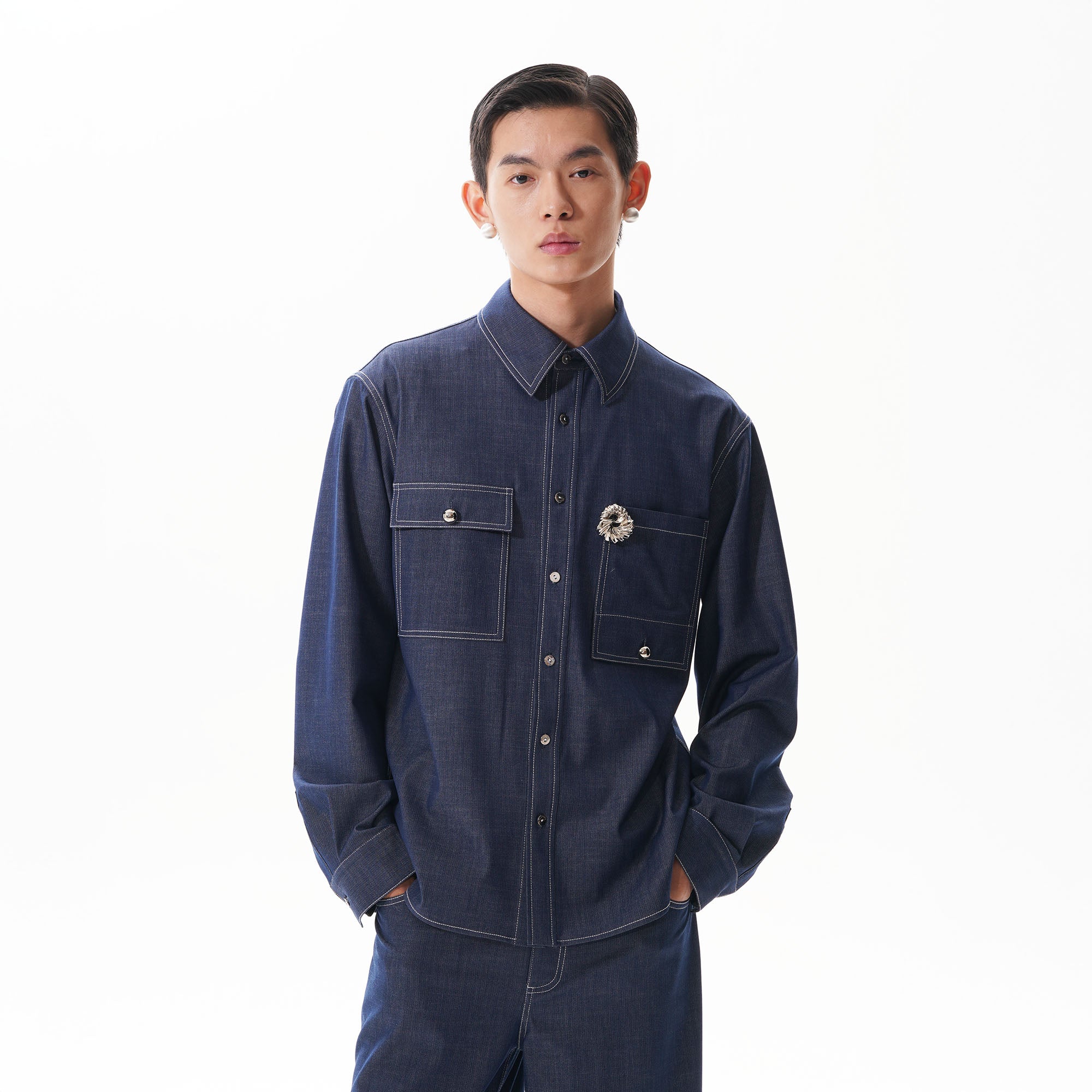 ORAL UTOPIA Classical Contrast-Stitched Utility Denim Shirt, premium urban and streetwear designers apparel on PROJECTISR.com, ORAL UTOPIA