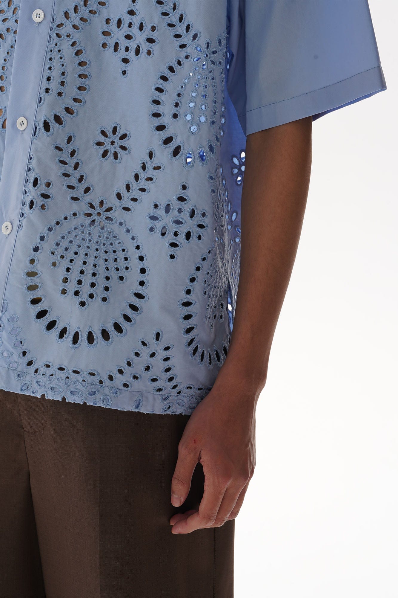 ORAL UTOPIA Geometric Eyelet Embroidery Half Shirt, premium urban and streetwear designers apparel on PROJECTISR.com, ORAL UTOPIA