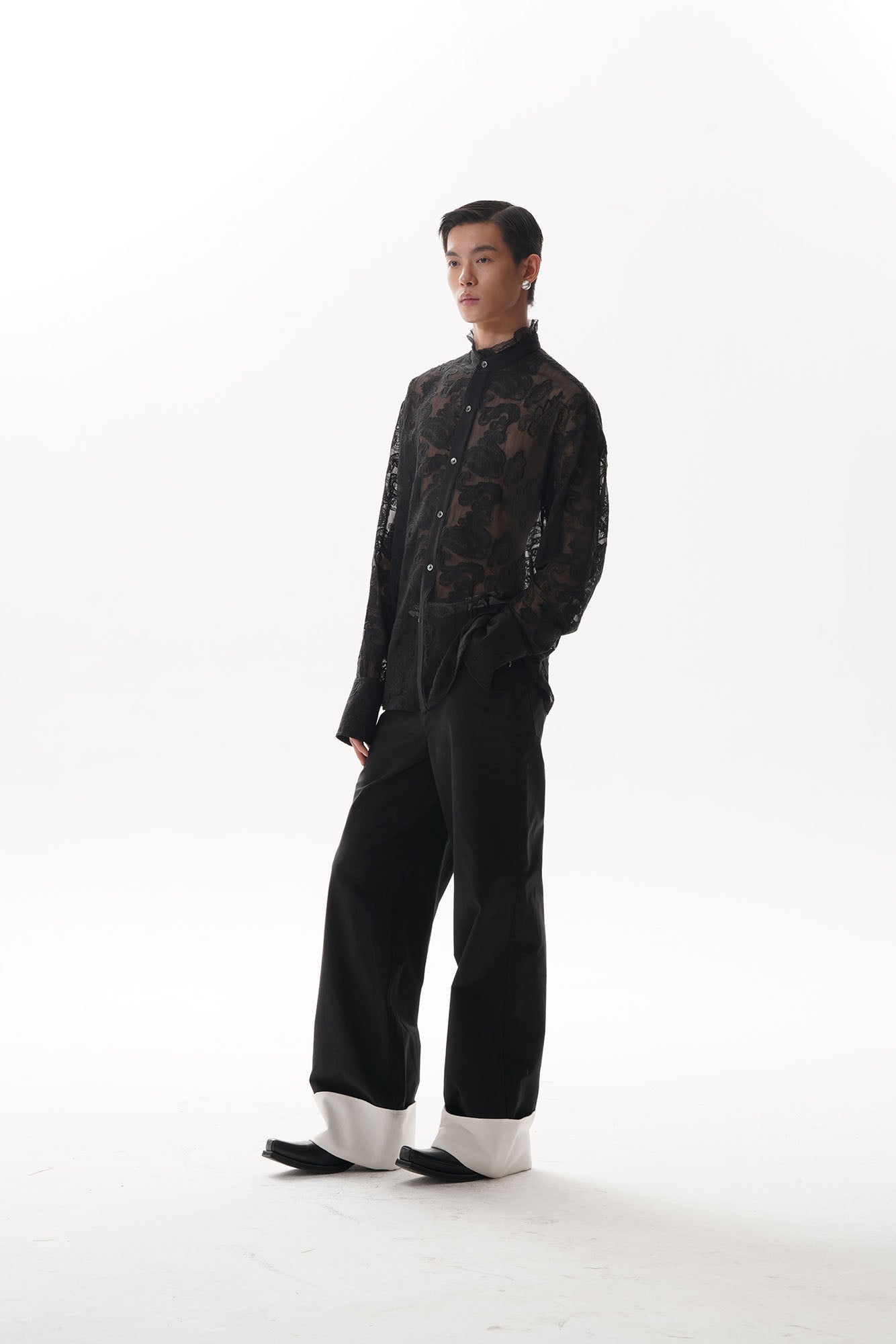ORAL UTOPIA Contrast Fold-Hem Straight-Leg Pants, premium urban and streetwear designers apparel on PROJECTISR.com, ORAL UTOPIA