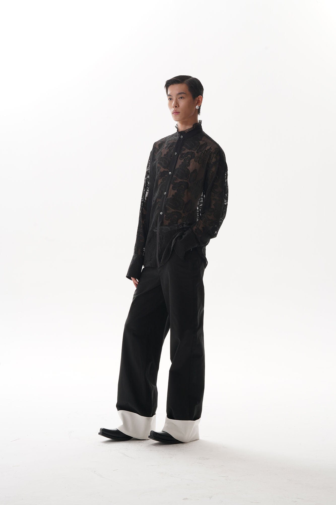 ORAL UTOPIA Contrast Fold-Hem Straight-Leg Pants, premium urban and streetwear designers apparel on PROJECTISR.com, ORAL UTOPIA