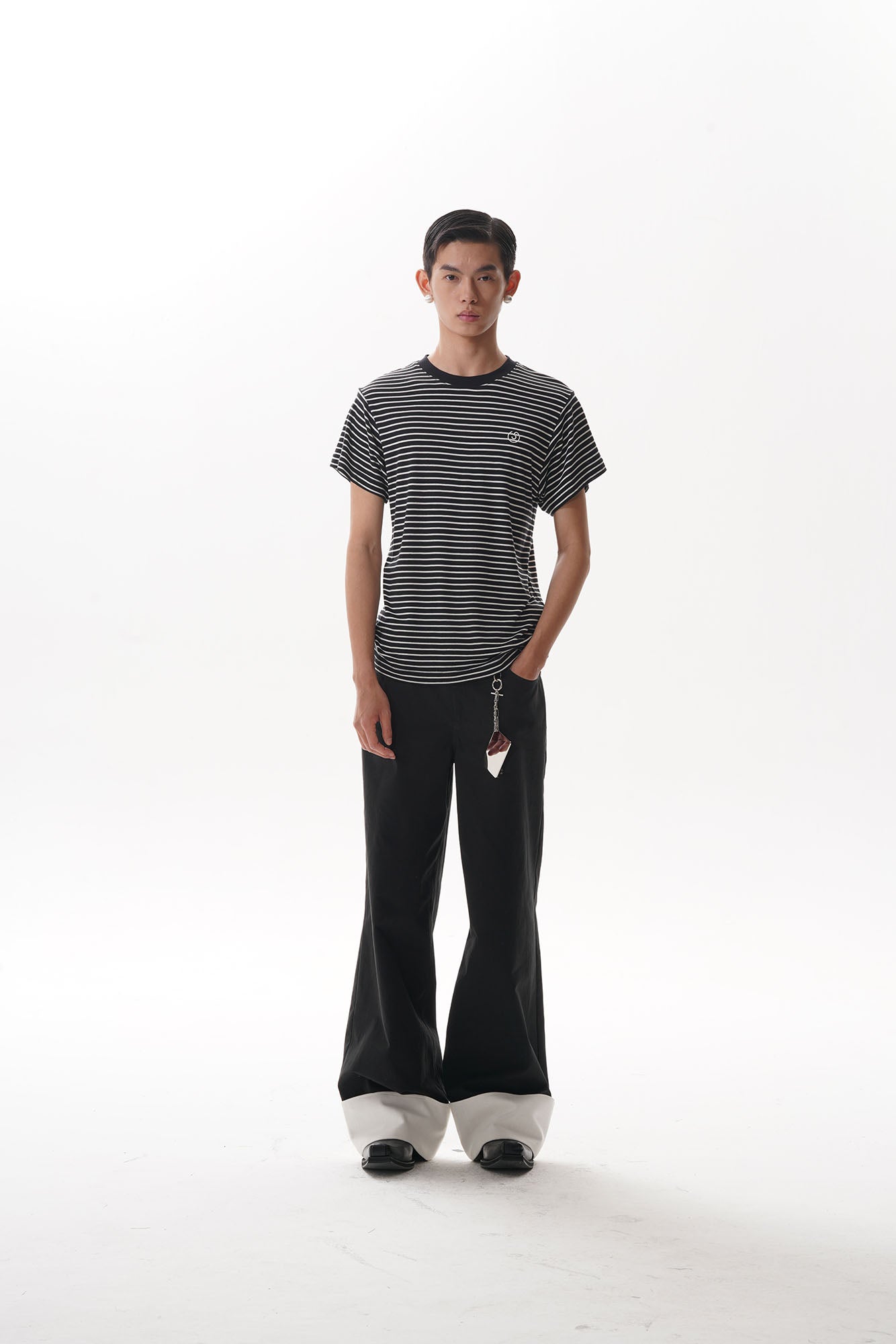 ORAL UTOPIA Contrast Fold-Hem Straight-Leg Pants, premium urban and streetwear designers apparel on PROJECTISR.com, ORAL UTOPIA