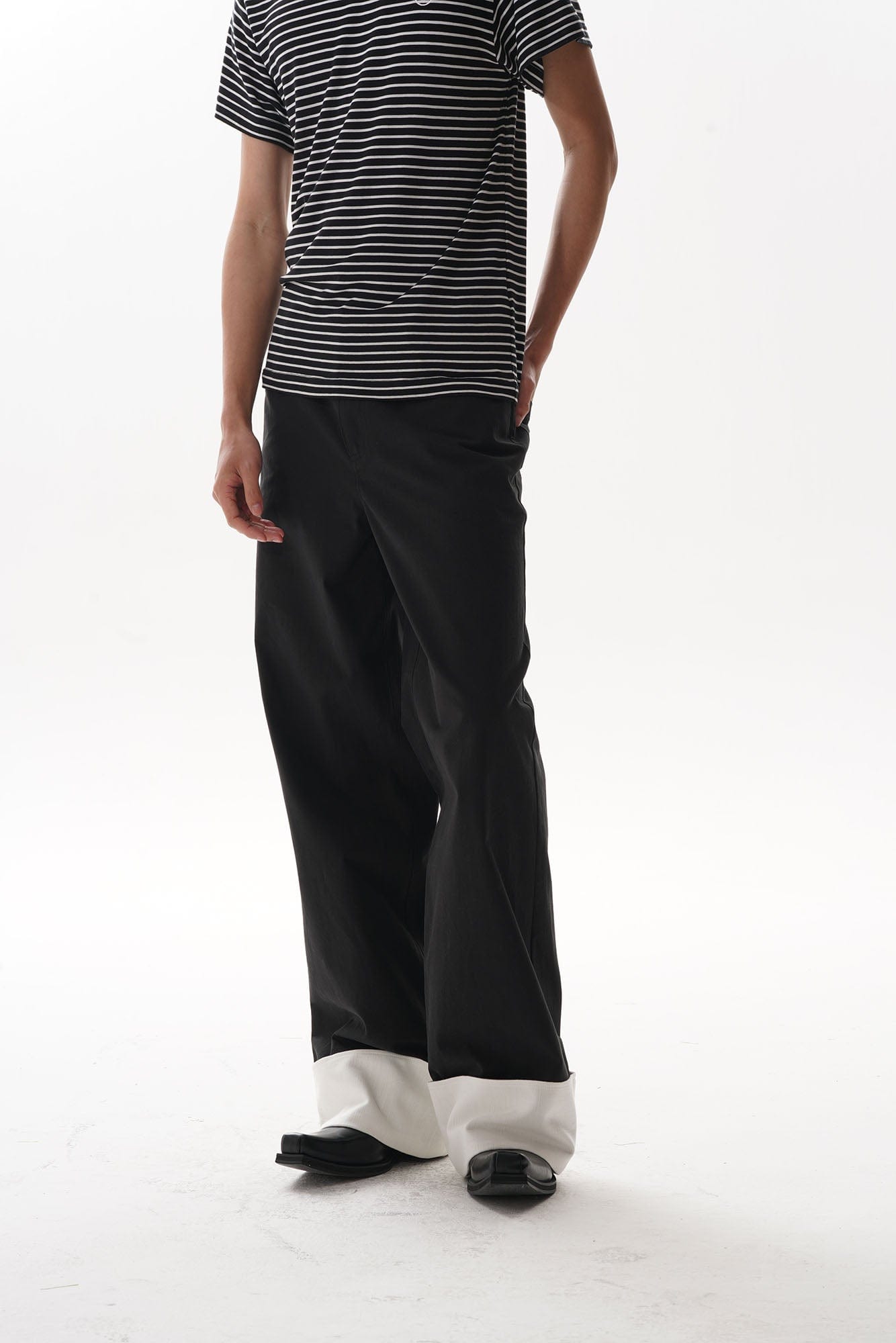 ORAL UTOPIA Contrast Fold-Hem Straight-Leg Pants, premium urban and streetwear designers apparel on PROJECTISR.com, ORAL UTOPIA